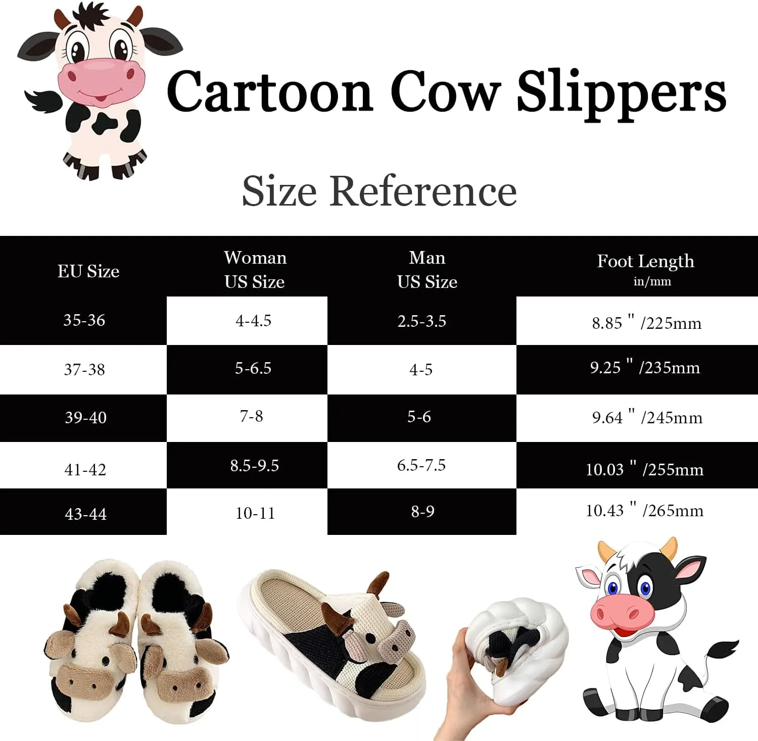 GULAKY Cow Slippers for Women Fuzzy Cute Kawaii Shoes Super Warm Soft Sole Non-slip Lightweight
