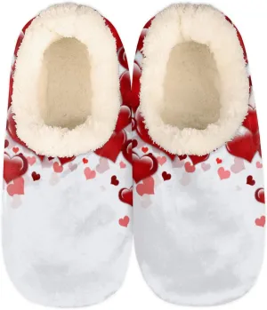 Happy Valentines Day Women Men House Anti-Slip Slippers, Romantic Red Hearts Womens Mens Winter Indoor Slippers, Soft Cozy Warm Fuzzy Memory Foam Anti-Slip Slippers