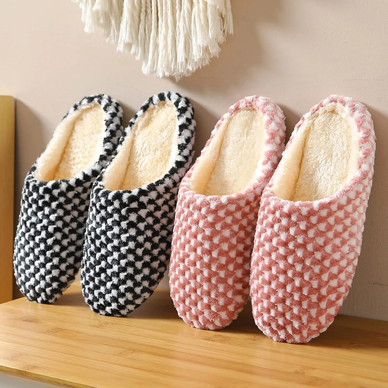 House Slippers for Men Comfort Fluffy Fuzzy Slip-on House Slippers Open Toe Cross Band Indoor Outdoor Non-Slip