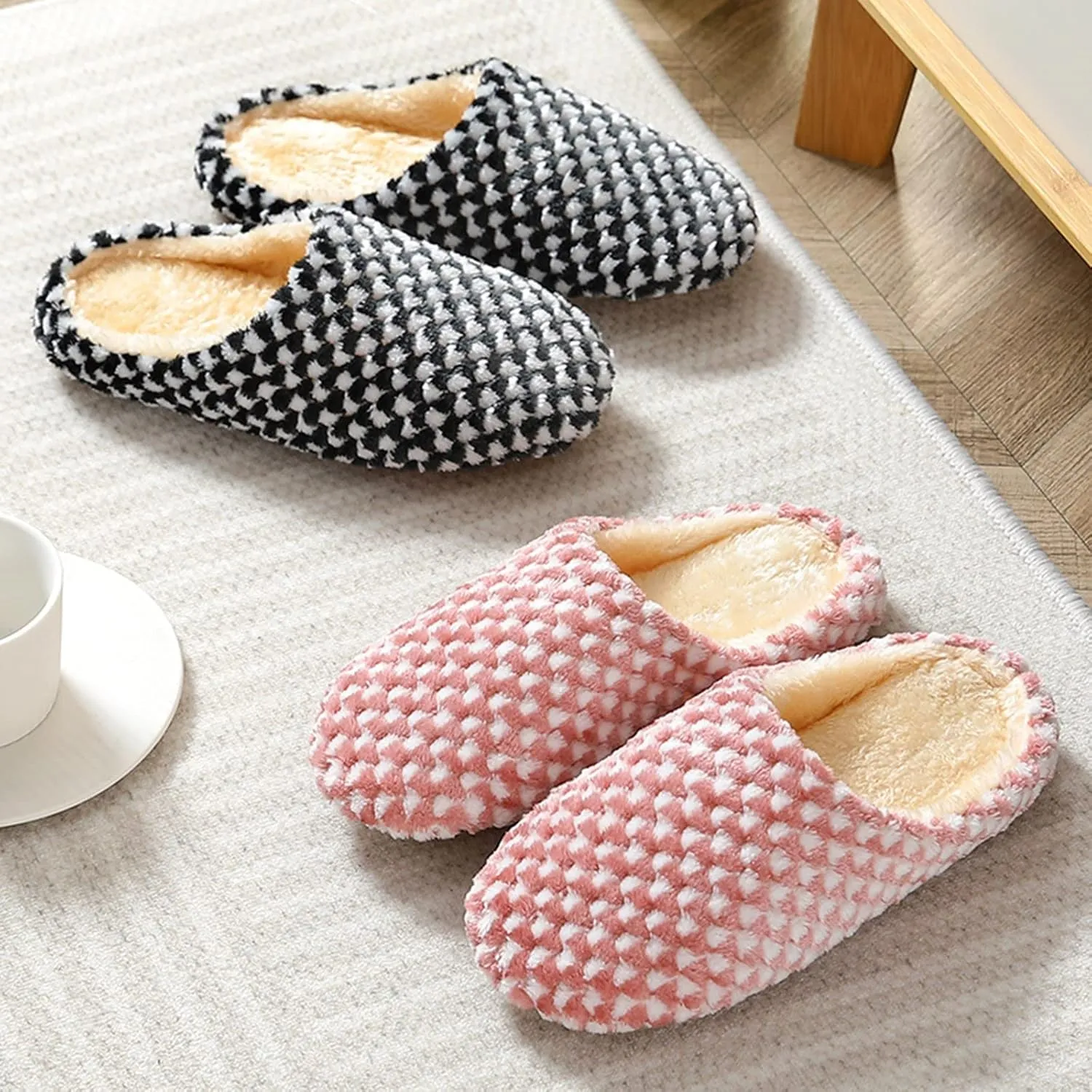 House Slippers for Men Comfort Fluffy Fuzzy Slip-on House Slippers Open Toe Cross Band Indoor Outdoor Non-Slip