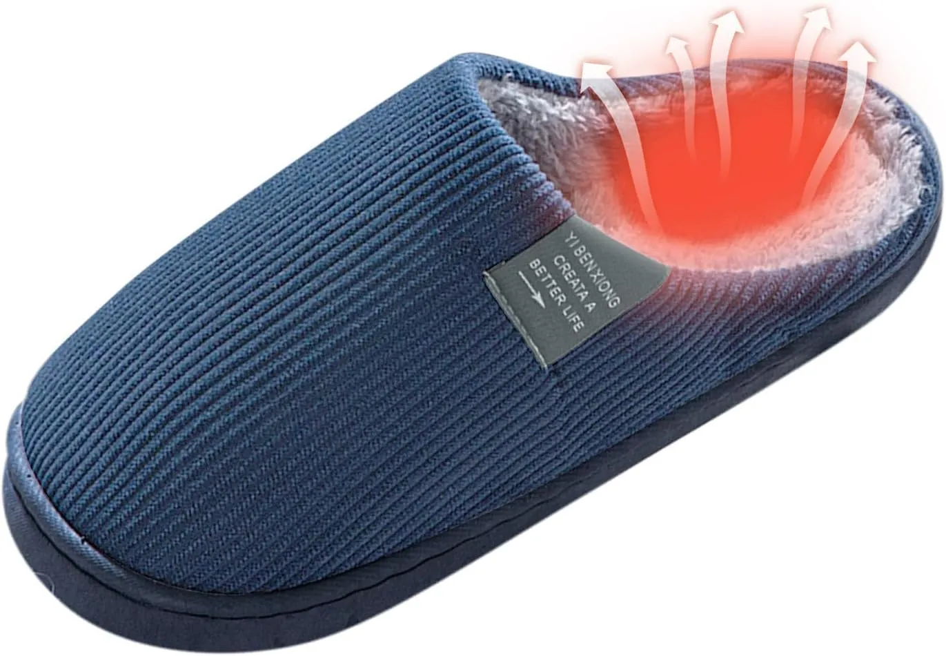 House Slippers for Men with Fuzzy Collar Memory Foam Bedroom Slippers Non-Slip Cute Indoor Bedroom Home Slippers