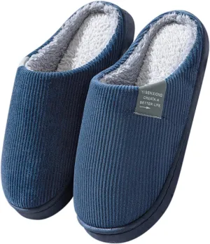 House Slippers for Men with Fuzzy Collar Memory Foam Bedroom Slippers Non-Slip Cute Indoor Bedroom Home Slippers