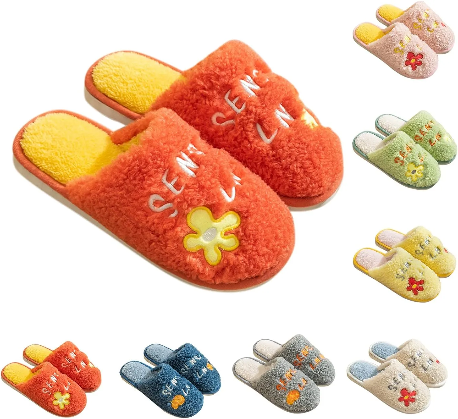 House Slippers for Women Cute Comfy Faux Fur House Slipper Scuff Memory Foam Slip on Anti-Skid Sole
