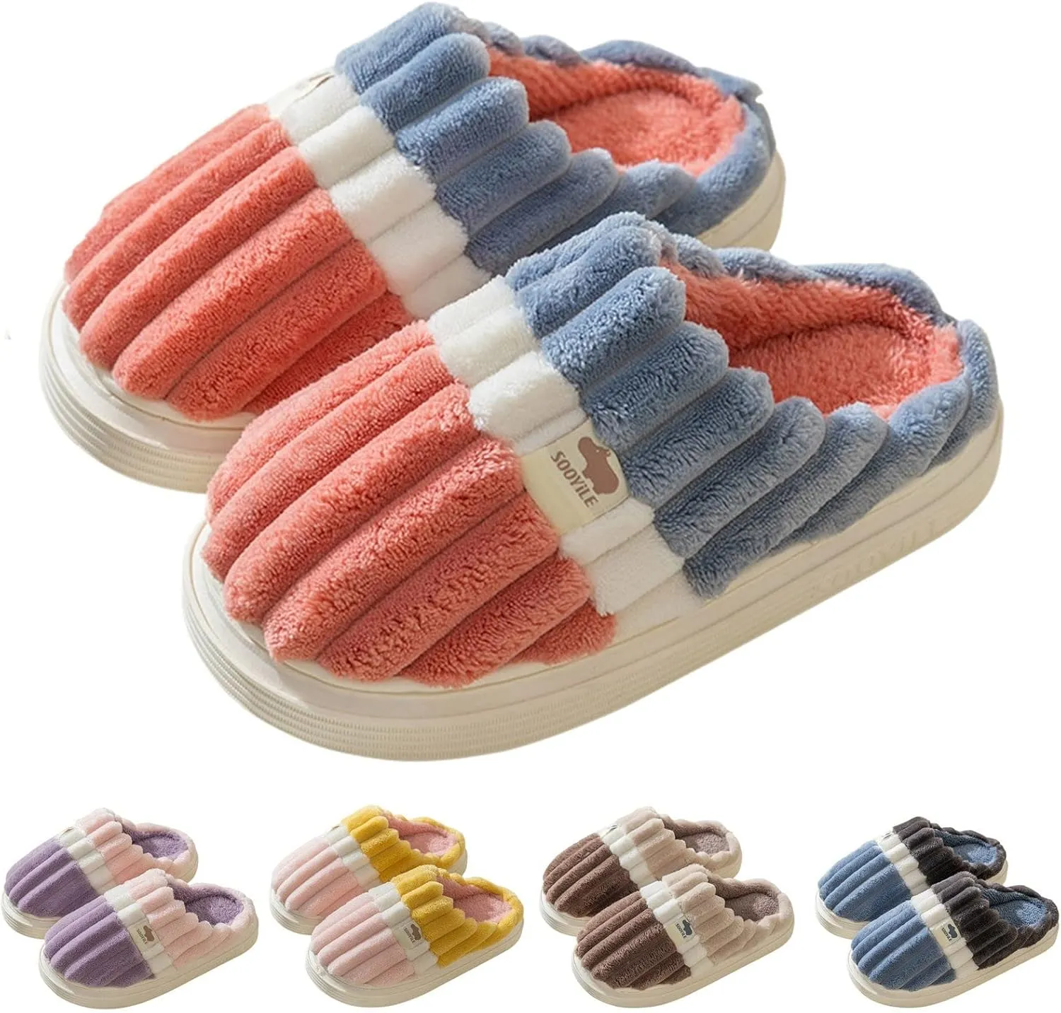 House Slippers for Women Fuzzy Unisex Memory Foam Soft Plush Fleece Lined Winter Indoor Shoes Anti-Skid Rubber Sole