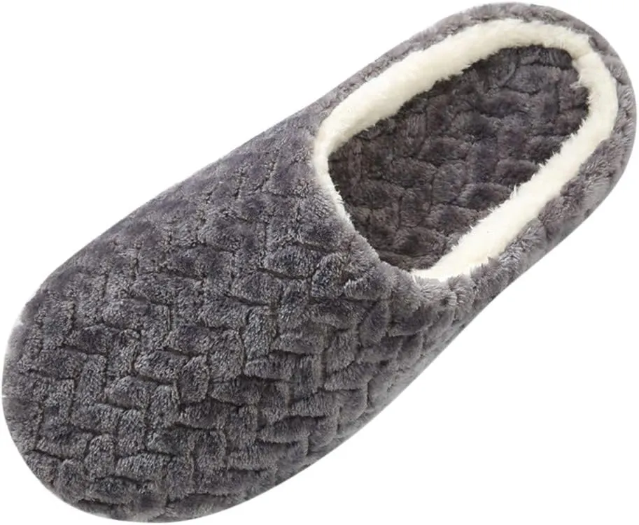 House Slippers for Women Fuzzy Unisex Memory Foam Soft Plush Fleece Lined Winter Indoor Shoes Anti-Skid Rubber Sole