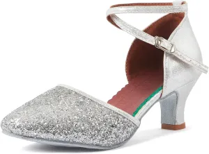 iCKER Womens Latin Dance Shoes Heeled Ballroom Salsa Tango Party Sequin Dance Shoes