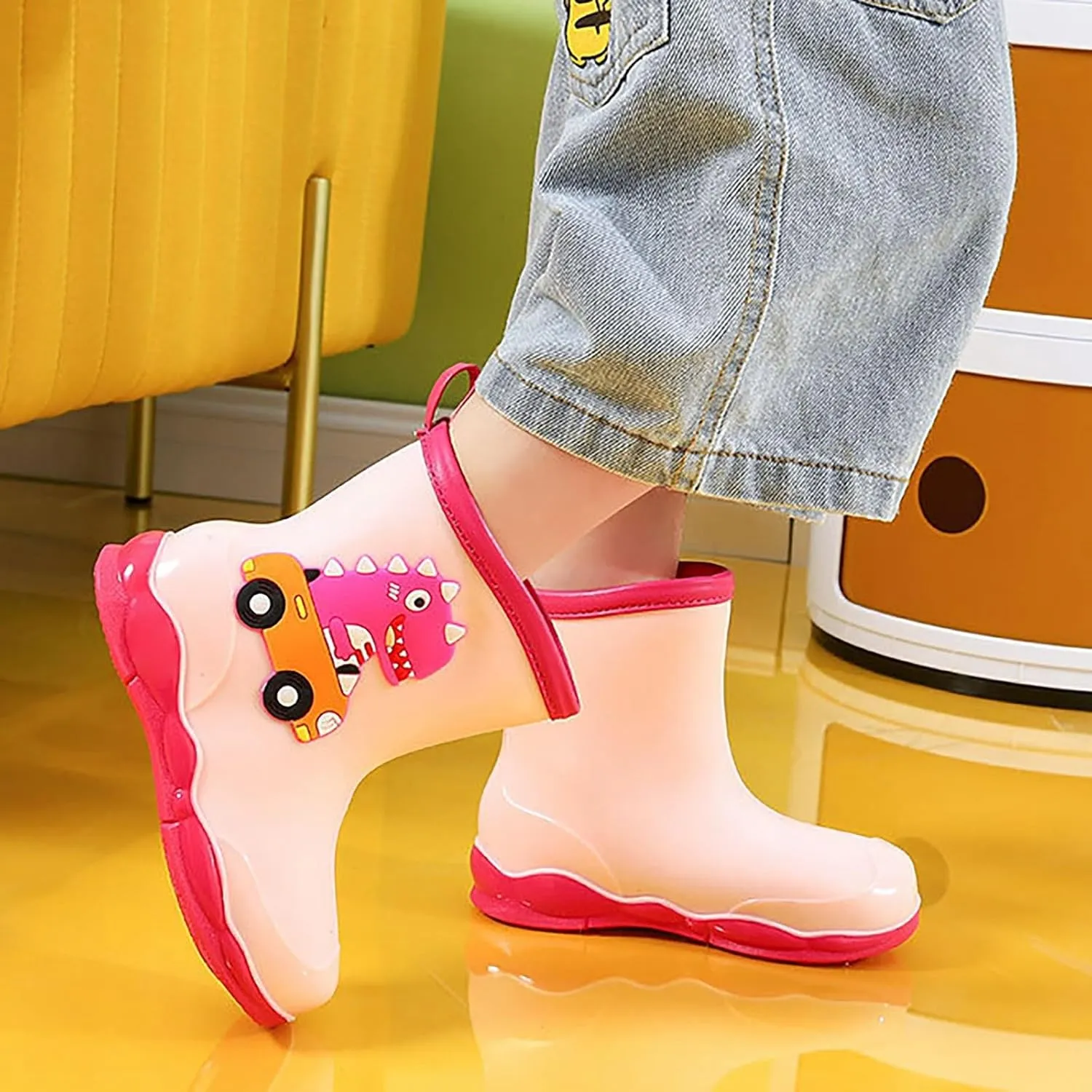 Kids Cartoon Dinosaur Printed Rain Shoes Shoes Outdoor Slip Boots Non Slip Rain Children's Shoes Kids Ankle Boots