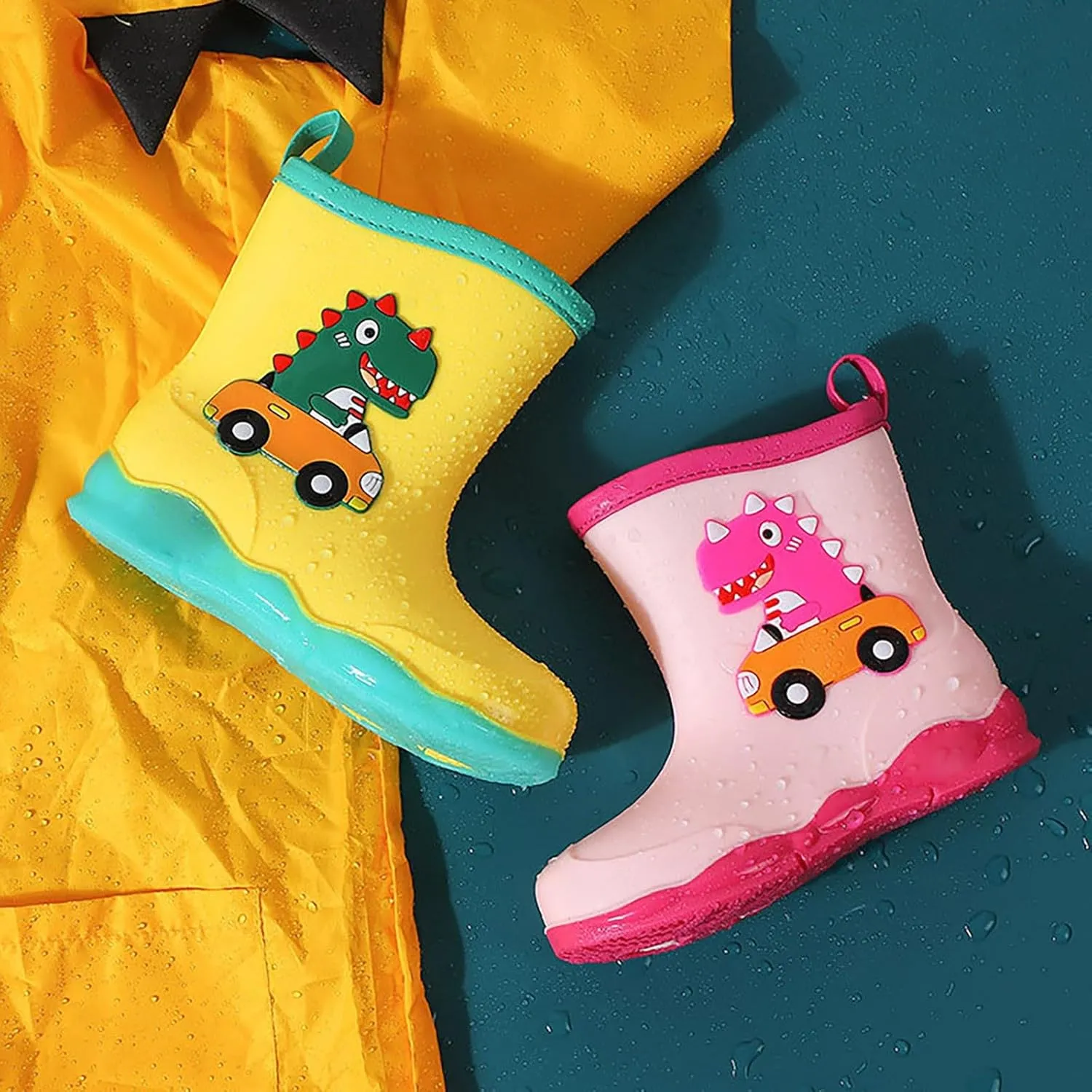 Kids Cartoon Dinosaur Printed Rain Shoes Shoes Outdoor Slip Boots Non Slip Rain Children's Shoes Kids Ankle Boots