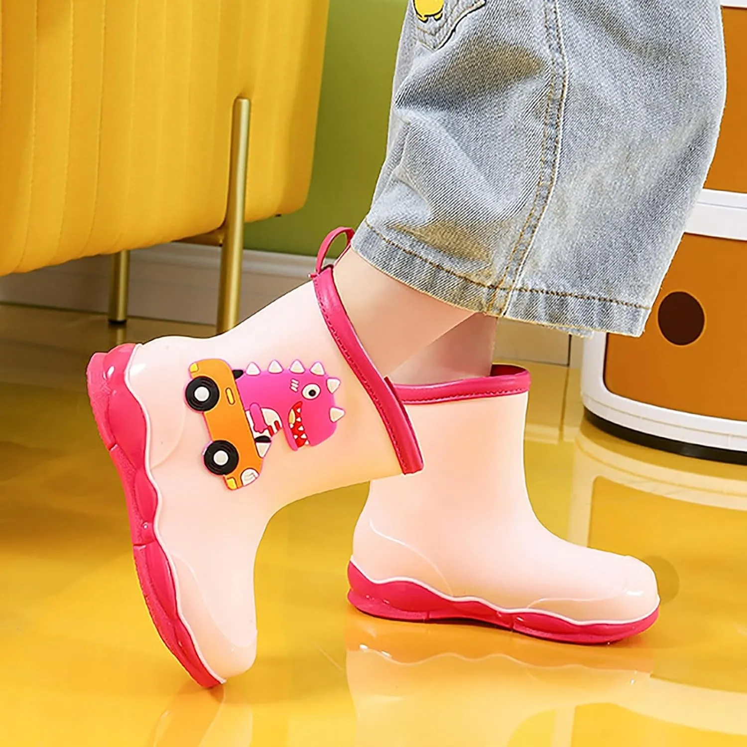 Kids Cartoon Dinosaur Printed Rain Shoes Shoes Outdoor Slip Boots Non Slip Rain Children's Shoes Kids Ankle Boots