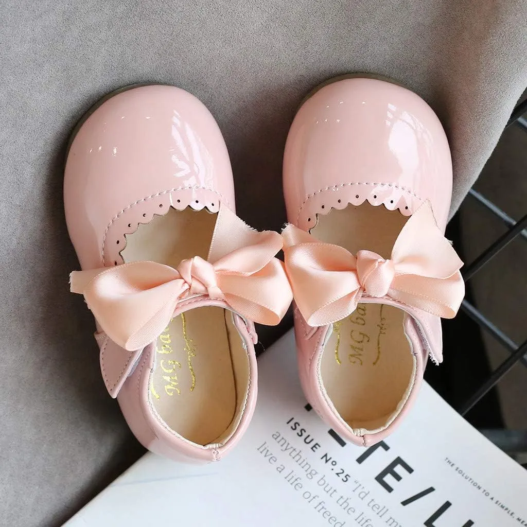 Kids Girls Leather Sneaker with Bows Toddler Baby Infant Newborn Soft Sole Ankle Flat Sport Shoes Outdoor Dance Shoes