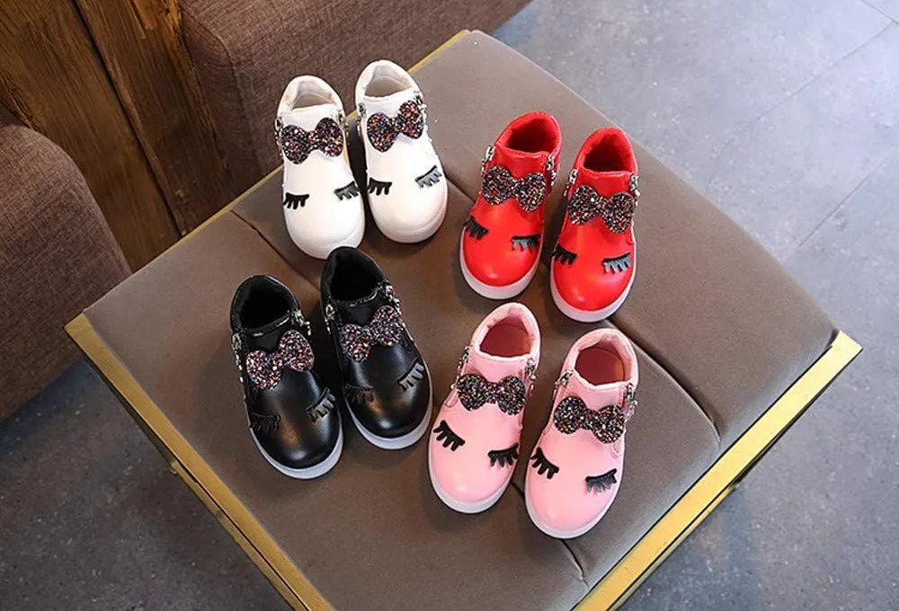 Kid's Light up Shoes Bowknot Diamond Led Zipper Shoes Boys Girls aterproof Flashing Trainer High Top Sneaker