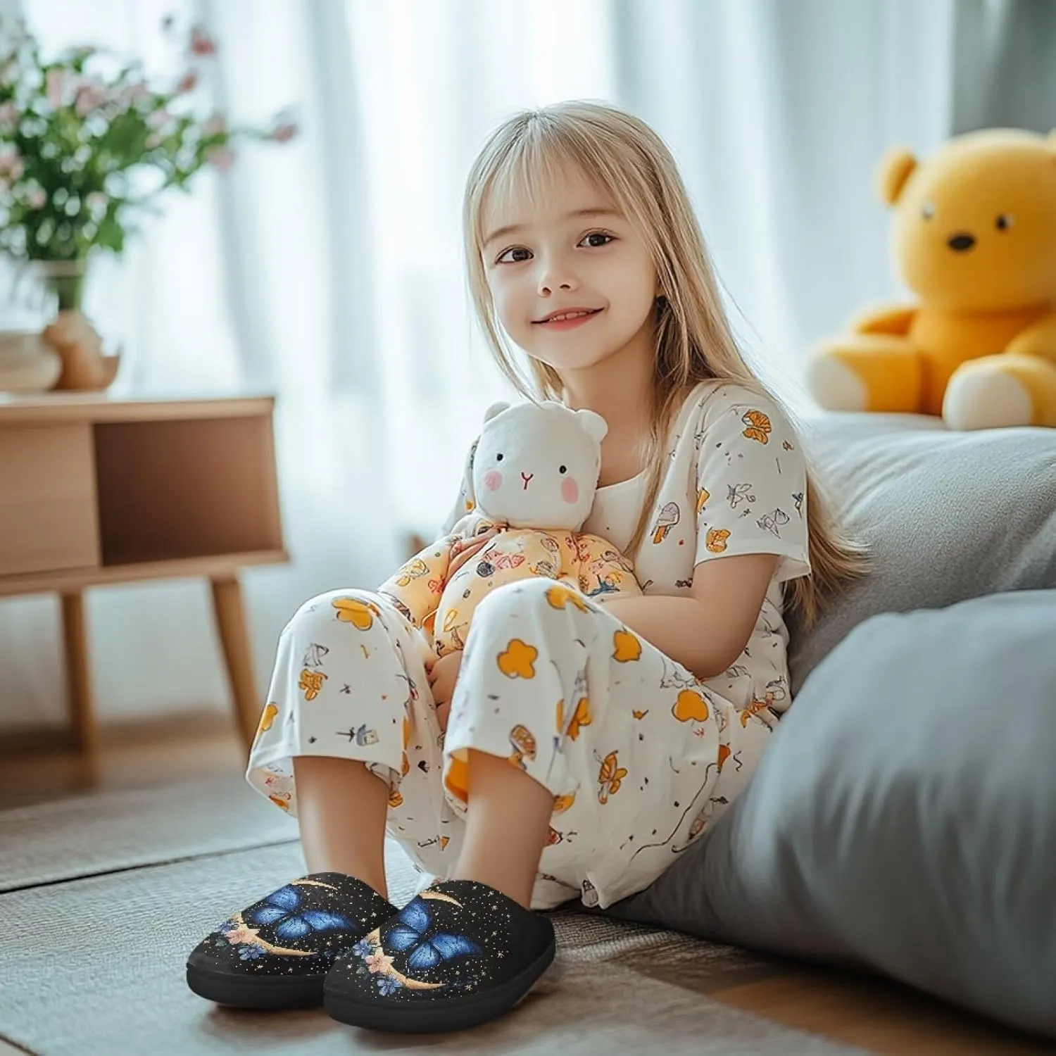 Kids Slippers Anti-slip Plush Slippers Cozy House Slippers Winter Bedroom Slippers for Home