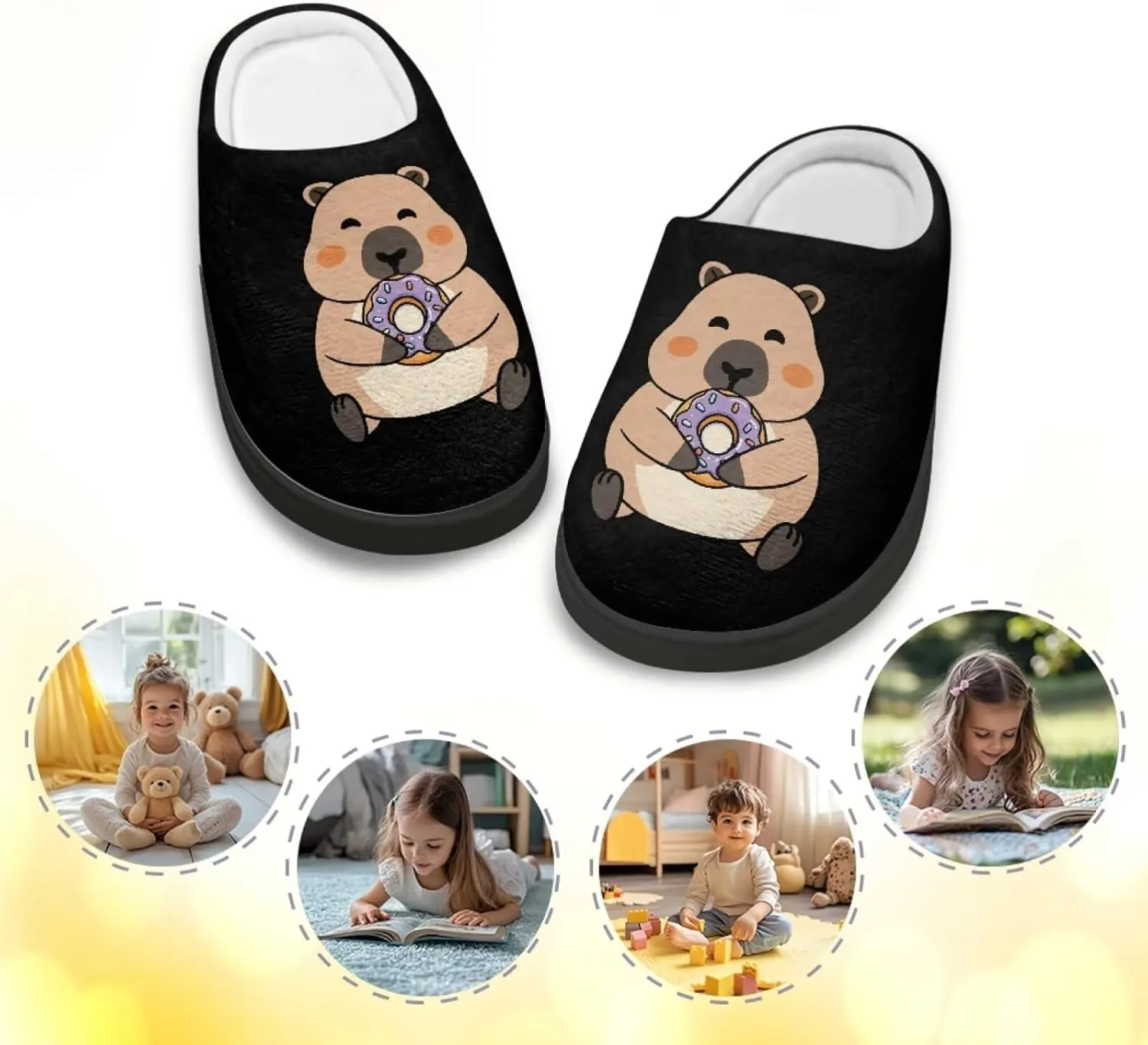 Kids Slippers Anti-slip Plush Slippers Cozy House Slippers Winter Bedroom Slippers for Home