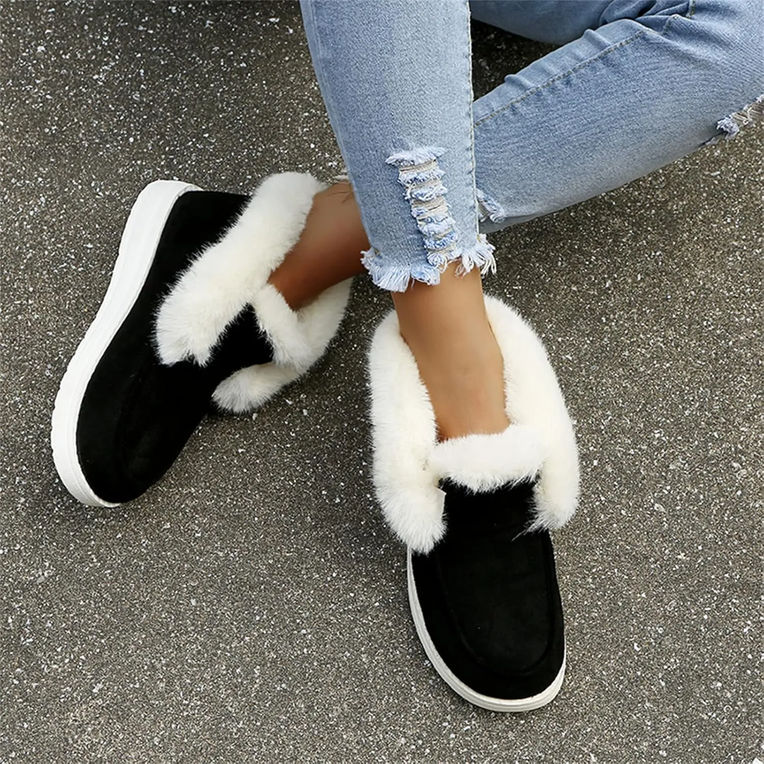 Ladmiple Boots For Women Ankle Booties Winter High-top Snow Boots Slip on Warm Comfortable Outdoor Fur Lined Walking Shoes