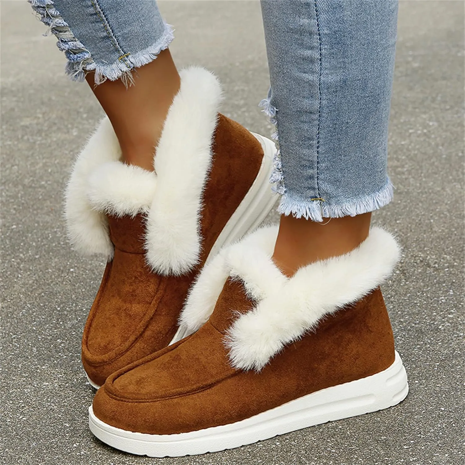 Ladmiple Boots For Women Ankle Booties Winter High-top Snow Boots Slip on Warm Comfortable Outdoor Fur Lined Walking Shoes