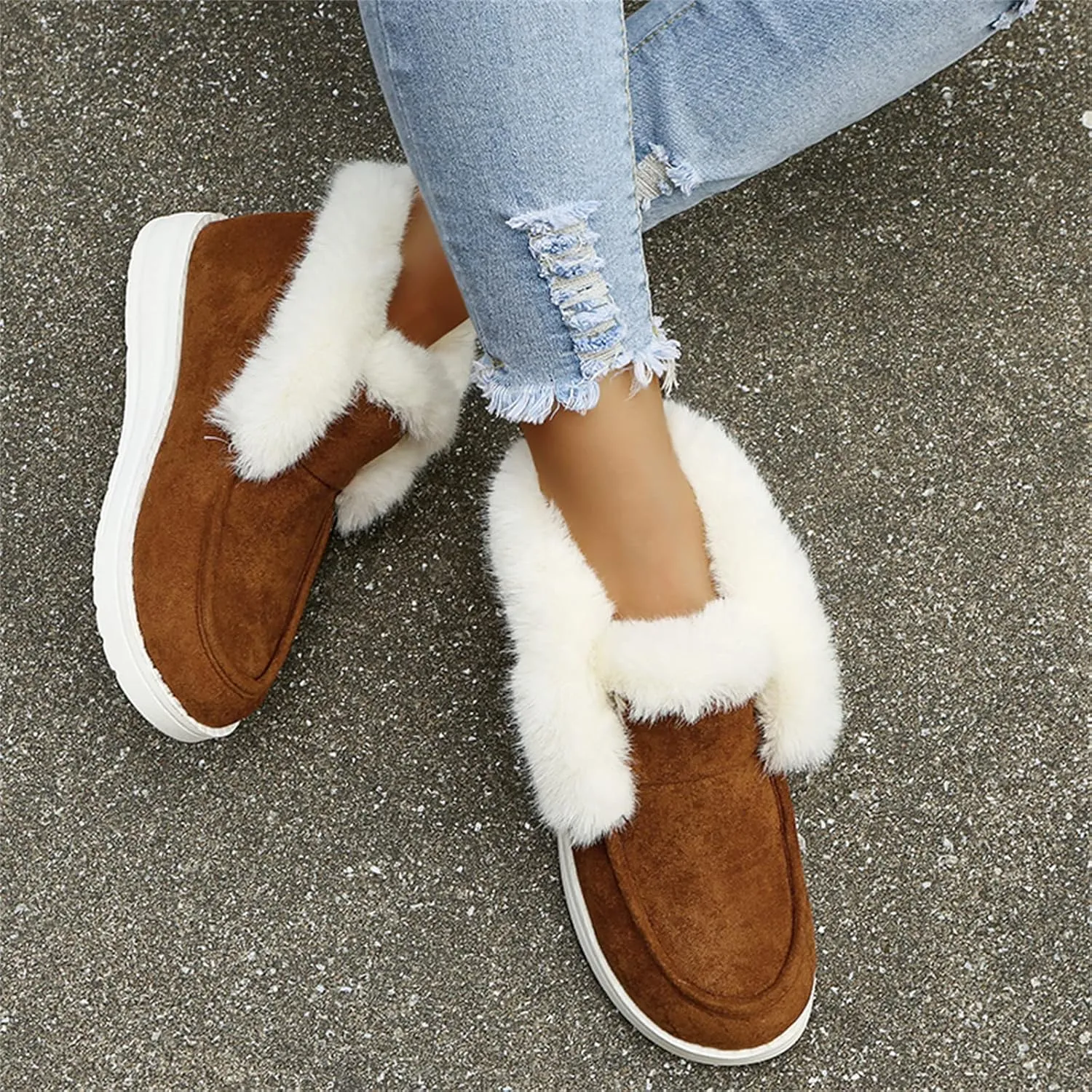 Ladmiple Boots For Women Ankle Booties Winter High-top Snow Boots Slip on Warm Comfortable Outdoor Fur Lined Walking Shoes