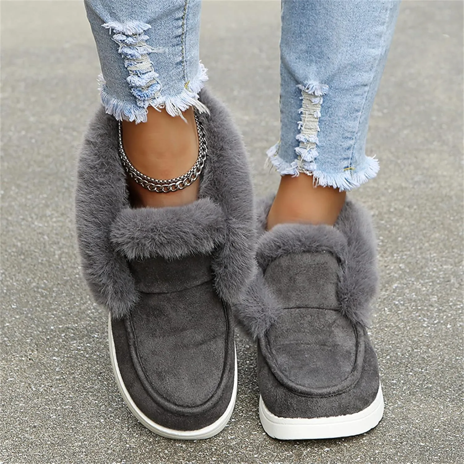 Ladmiple Boots For Women Ankle Booties Winter High-top Snow Boots Slip on Warm Comfortable Outdoor Fur Lined Walking Shoes