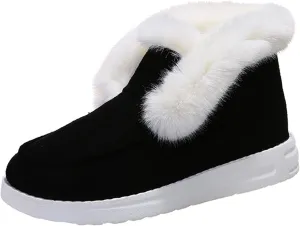 Ladmiple Boots For Women Ankle Booties Winter High-top Snow Boots Slip on Warm Comfortable Outdoor Fur Lined Walking Shoes