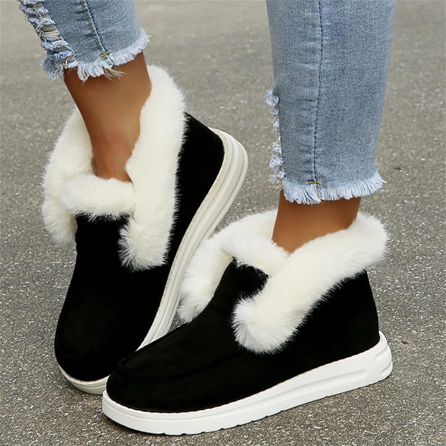 Ladmiple Boots For Women Ankle Booties Winter High-top Snow Boots Slip on Warm Comfortable Outdoor Fur Lined Walking Shoes