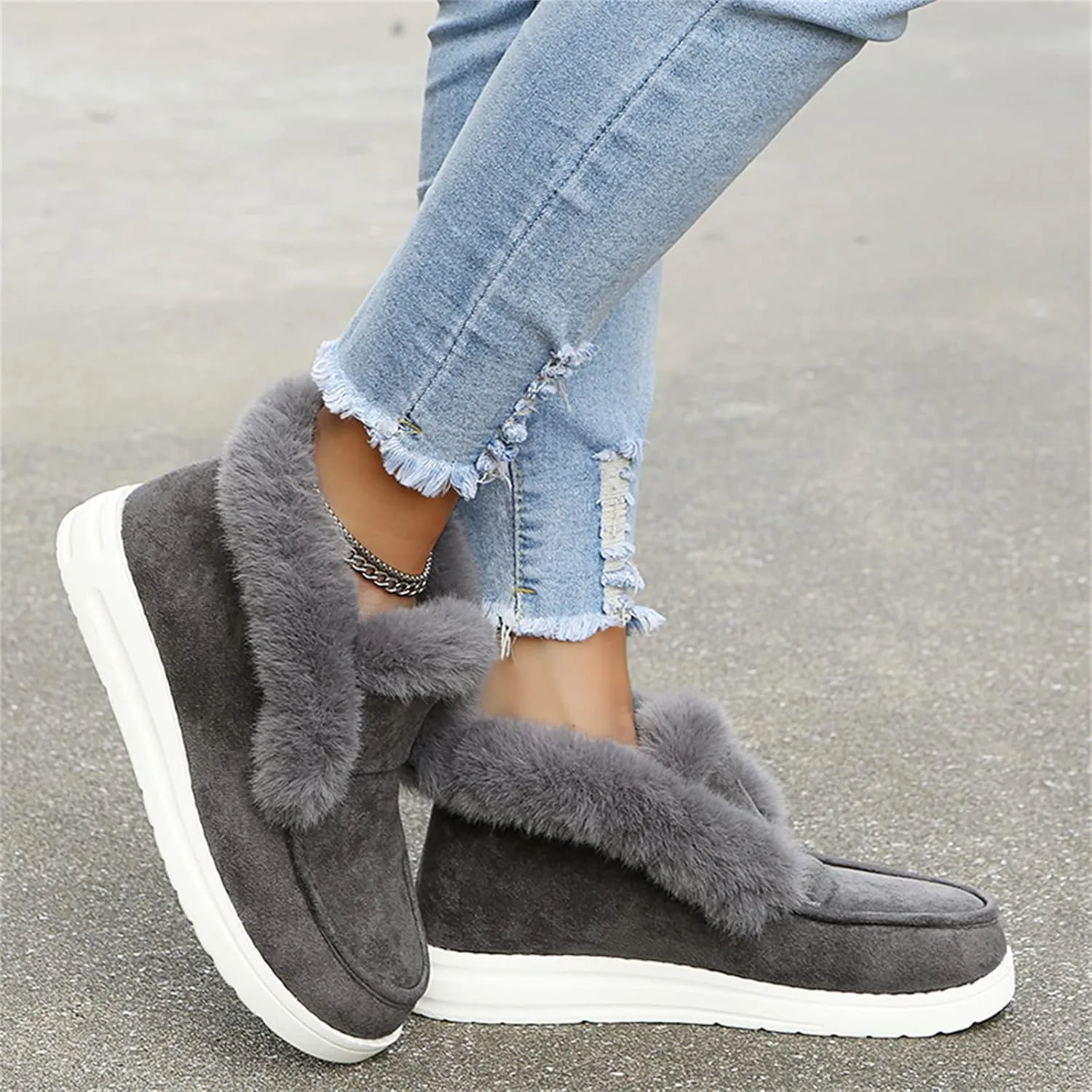 Ladmiple Boots For Women Ankle Booties Winter High-top Snow Boots Slip on Warm Comfortable Outdoor Fur Lined Walking Shoes