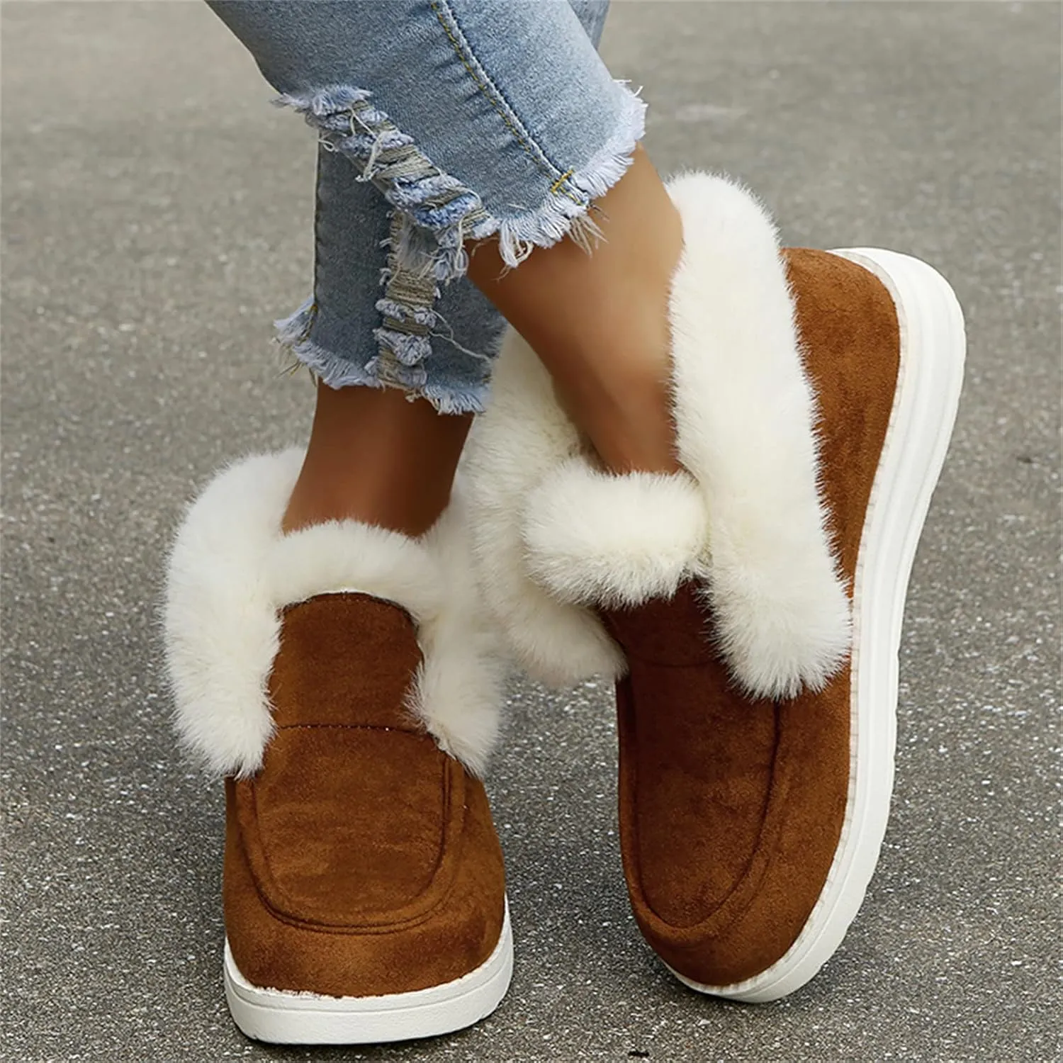 Ladmiple Boots For Women Ankle Booties Winter High-top Snow Boots Slip on Warm Comfortable Outdoor Fur Lined Walking Shoes