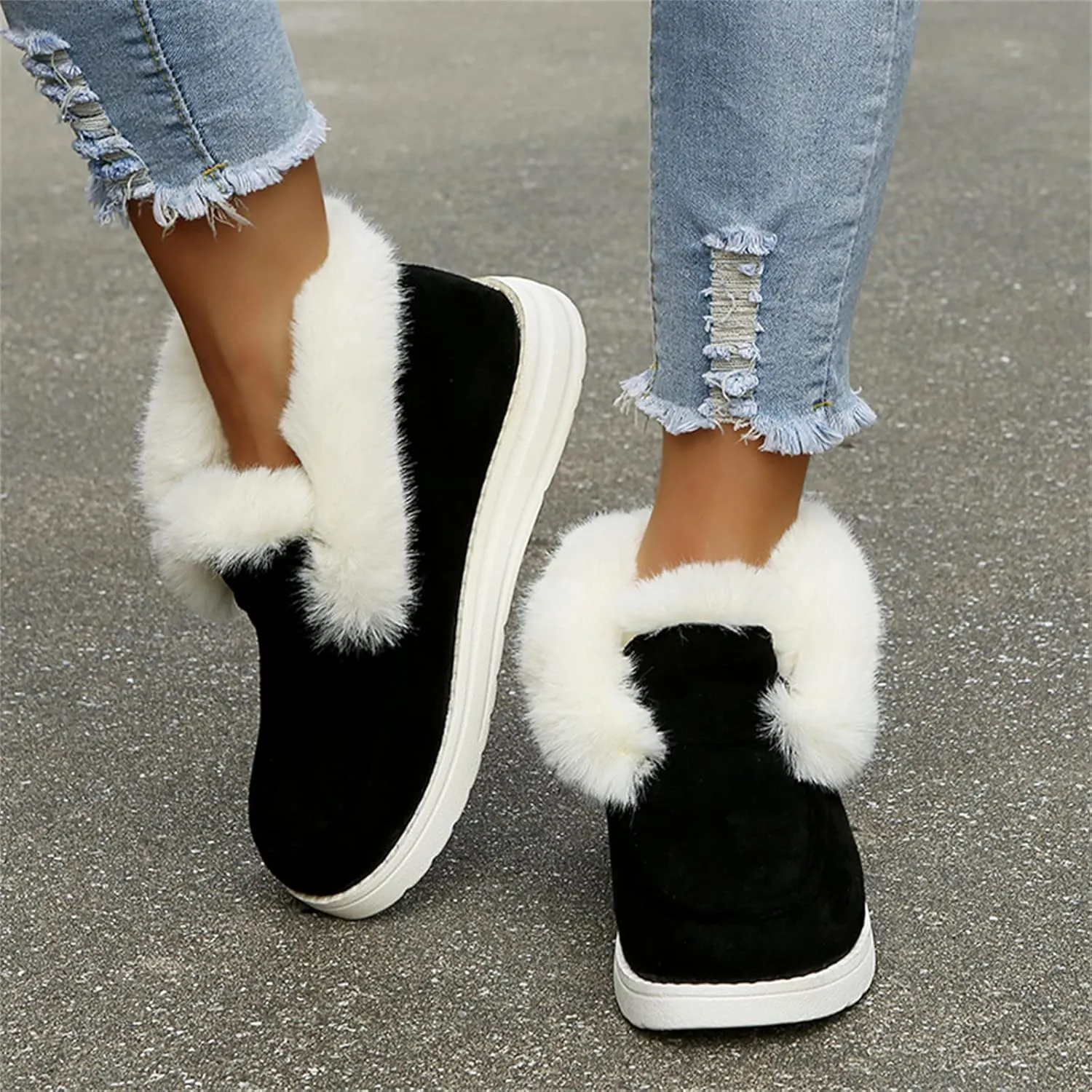 Ladmiple Boots For Women Ankle Booties Winter High-top Snow Boots Slip on Warm Comfortable Outdoor Fur Lined Walking Shoes