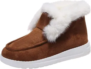 Ladmiple Boots For Women Ankle Booties Winter High-top Snow Boots Slip on Warm Comfortable Outdoor Fur Lined Walking Shoes
