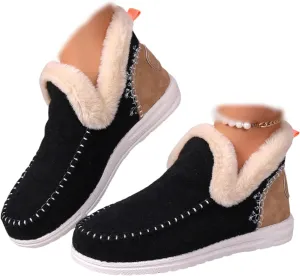 Ladmiple Boots For Women Ankle Booties Winter Snow Boots Warm Slip On Outdoor Fur Lined Comfortable Fashion Loafers Shoes