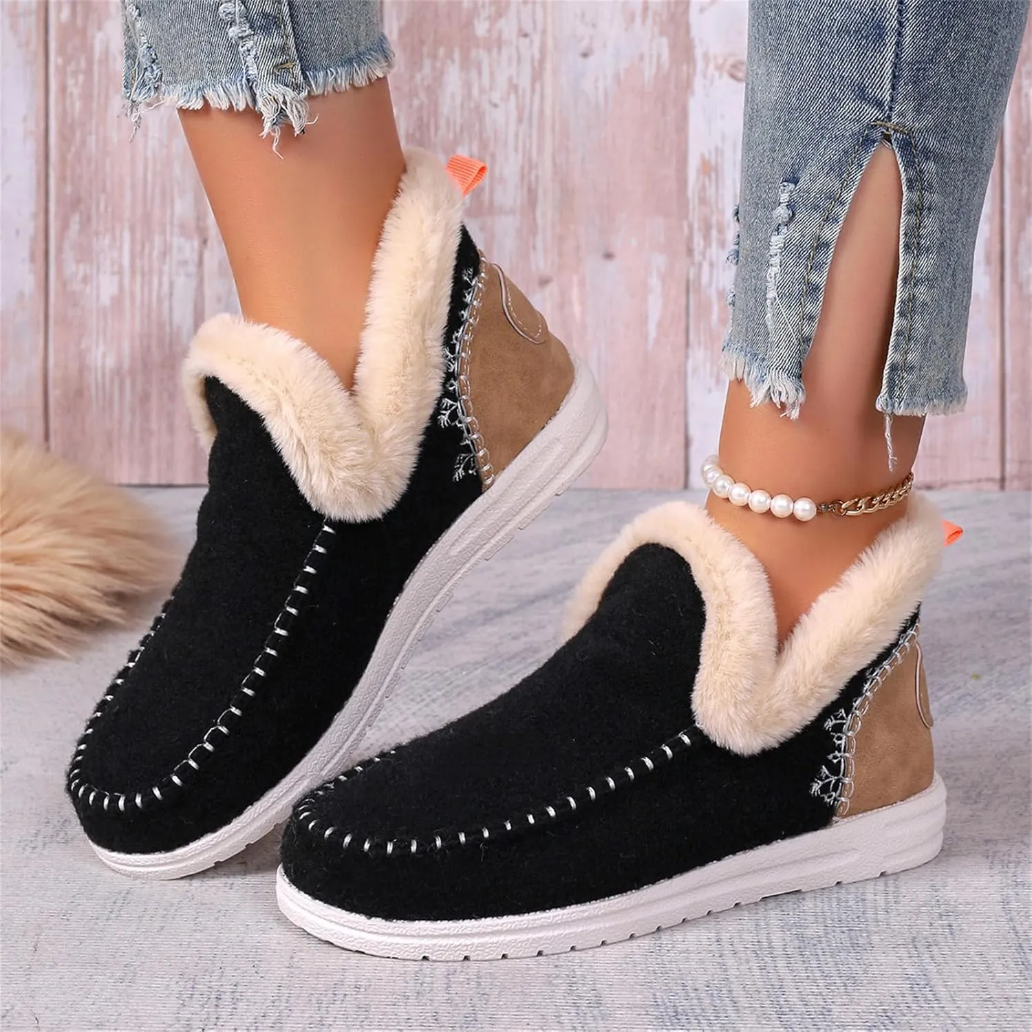Ladmiple Boots For Women Ankle Booties Winter Snow Boots Warm Slip On Outdoor Fur Lined Comfortable Fashion Loafers Shoes
