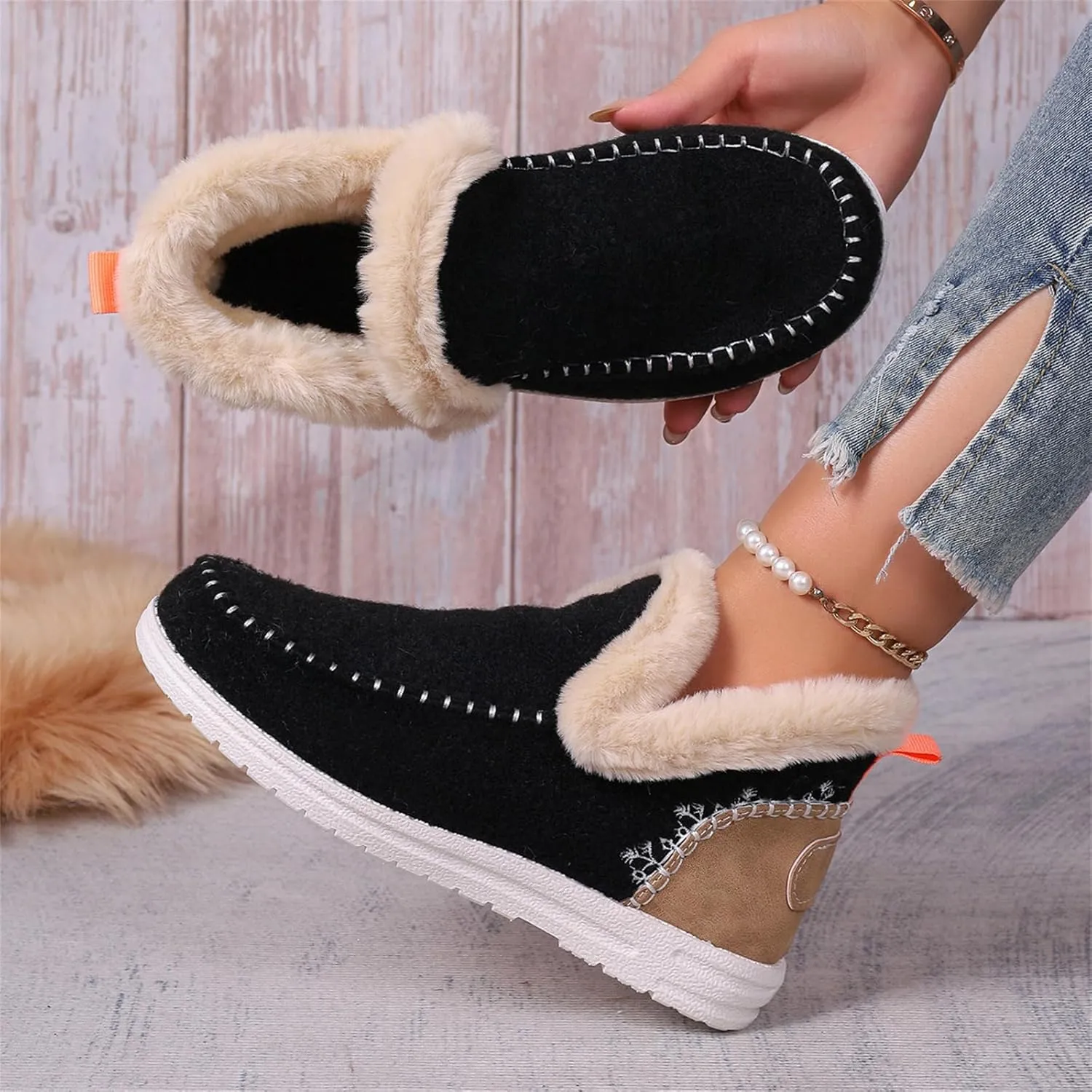 Ladmiple Boots For Women Ankle Booties Winter Snow Boots Warm Slip On Outdoor Fur Lined Comfortable Fashion Loafers Shoes