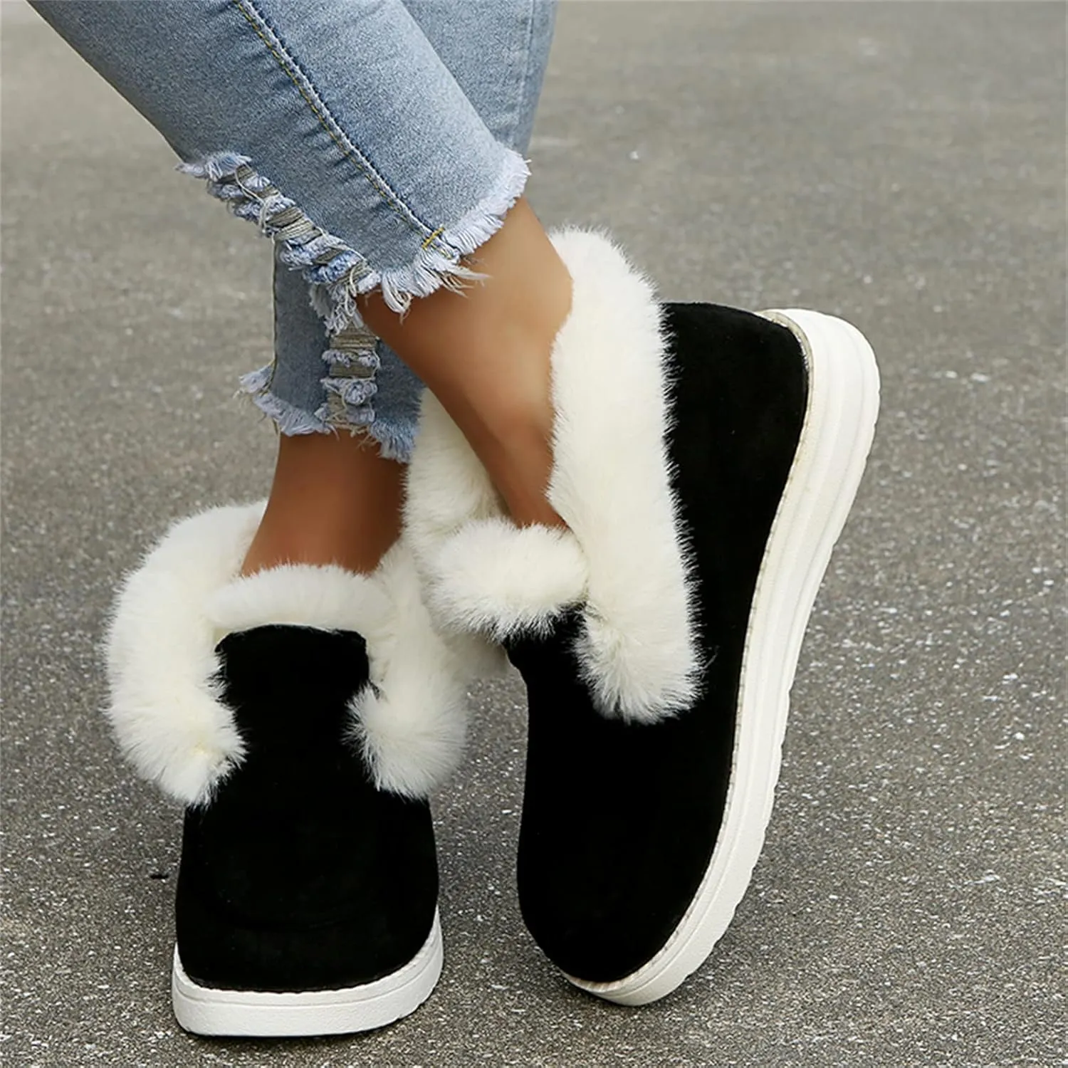 Ladmiple Snow Boots For Women Wide Faux Fur Lined Winter nkle Booties Slip on Warm Comfort Outdoor AThickening Walking Shoes