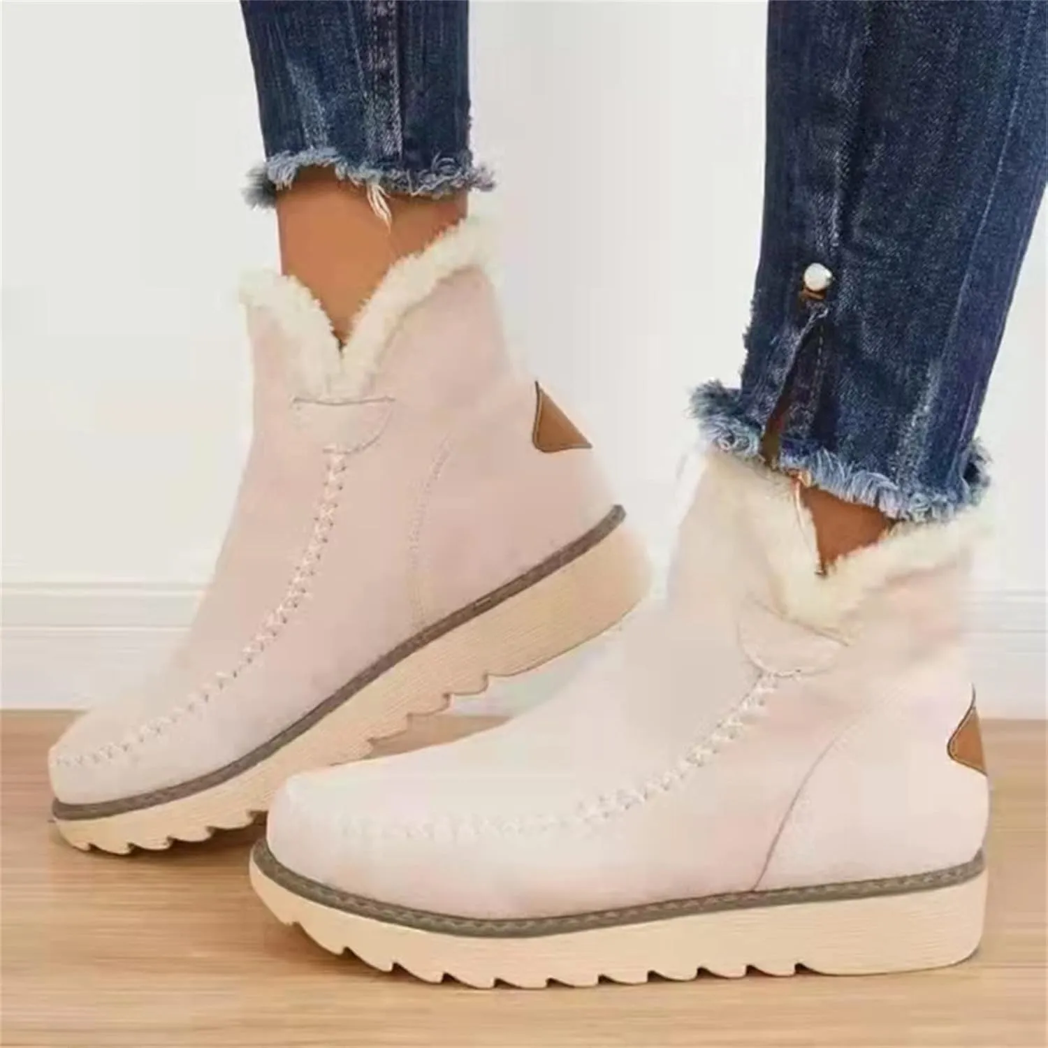Ladmiple Snow Boots For Women Wide Width High-top Winter Boots Lace Up Warm Comfortable Outdoor Fur Lined Ankle Booties