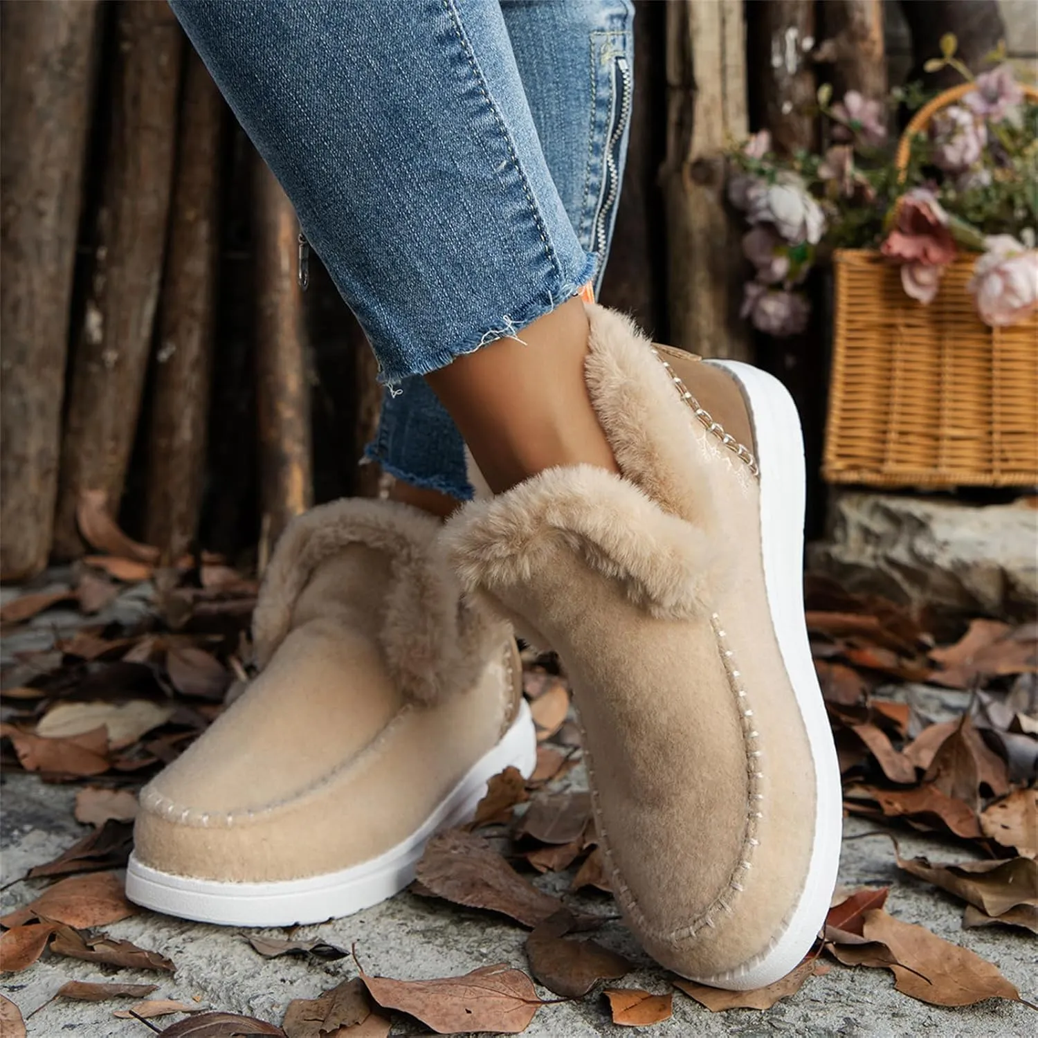 Ladmiple Winter Boots For Women 2024 Fashion Snow Boots Slip on Warm Comfortable Fur Lined Ankle Booties Loafers Shoes