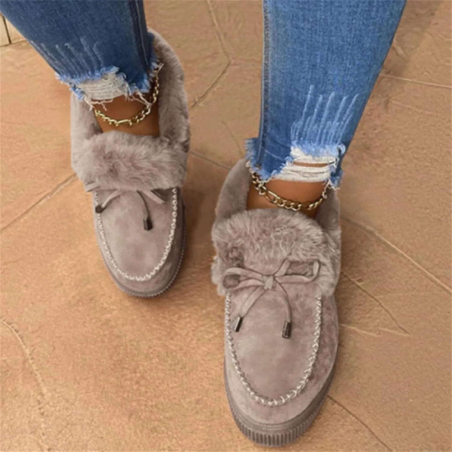 Ladmiple Winter Boots For Women 2024 Warm Fur Lined Snow Ankle Boots Outdoor Short Booties Fashion Slip On Walking Shoes