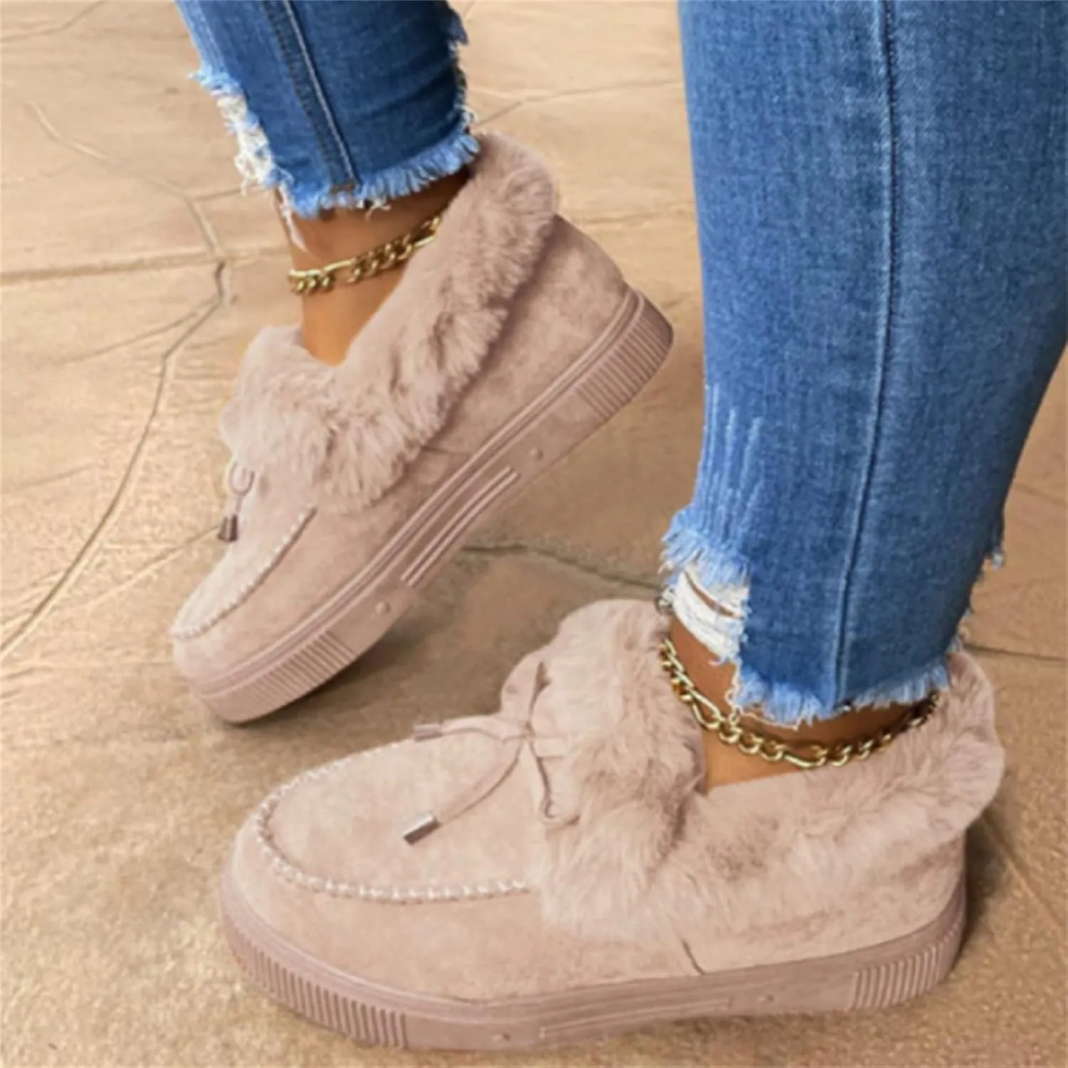 Ladmiple Winter Boots For Women Fashion Snow Boots with Fur Lined Warm Slip On Ankle Booties Comfortable Walking Shoes