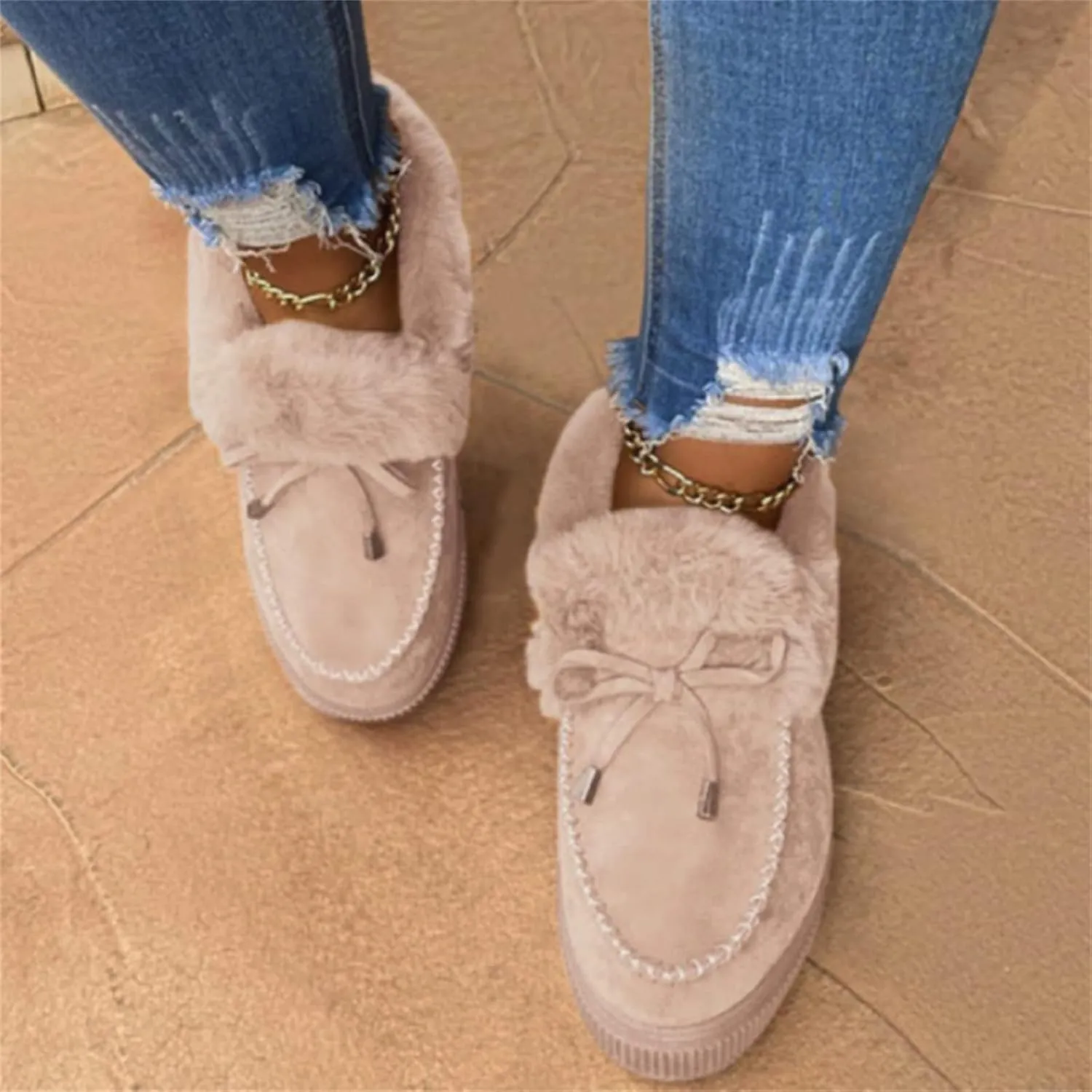 Ladmiple Winter Boots For Women Fashion Snow Boots with Fur Lined Warm Slip On Ankle Booties Comfortable Walking Shoes