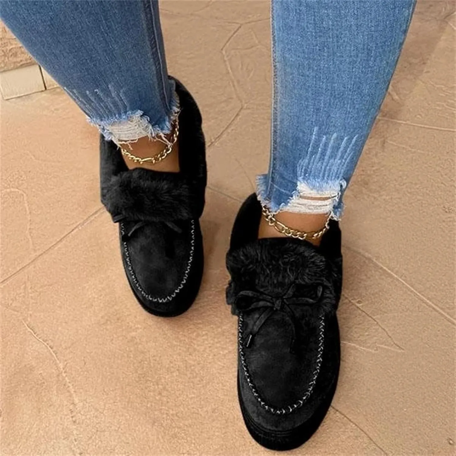 Ladmiple Winter Boots For Women Fashion Snow Boots with Fur Lined Warm Slip On Ankle Booties Comfortable Walking Shoes