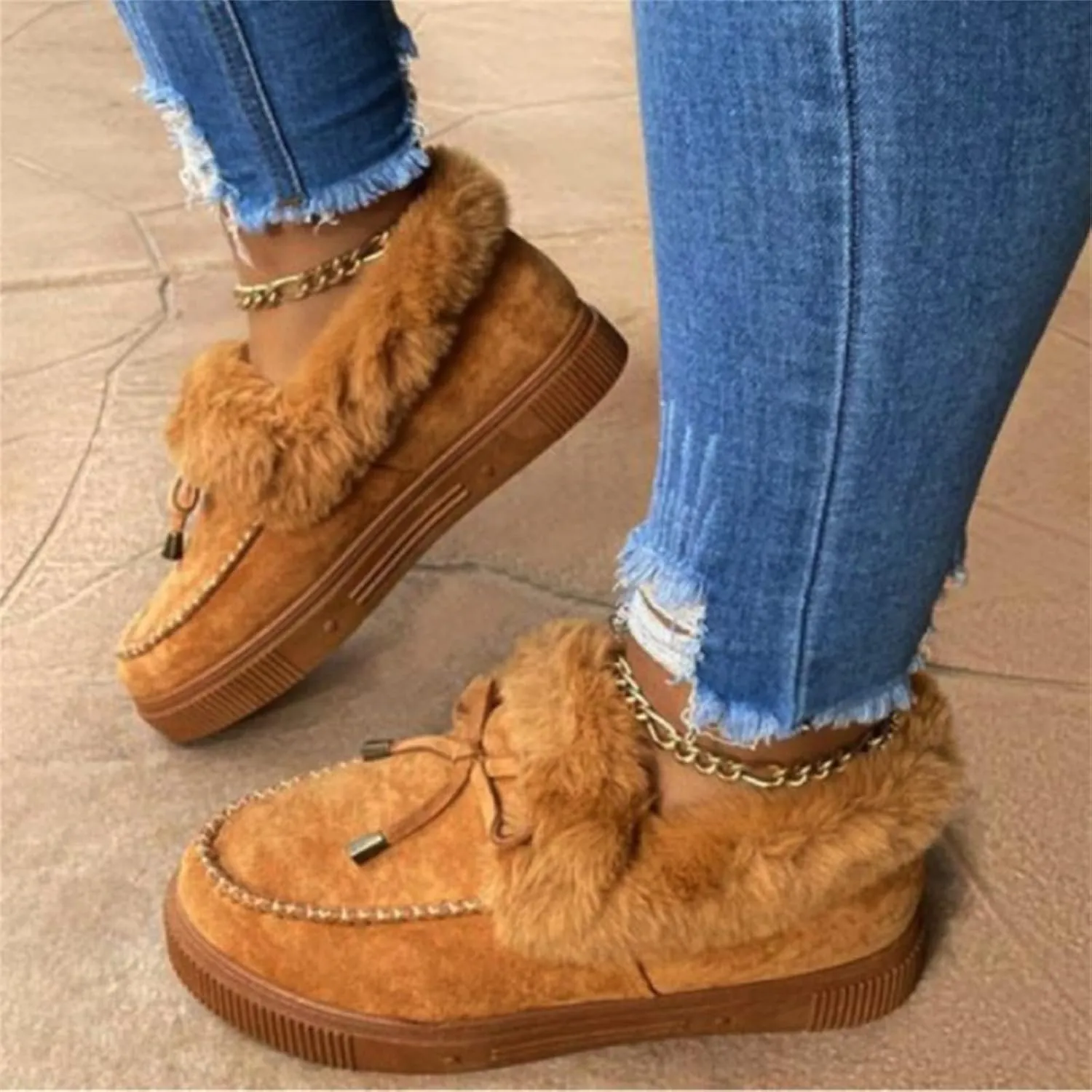 Ladmiple Winter Boots For Women Fashion Snow Boots with Fur Lined Warm Slip On Ankle Booties Comfortable Walking Shoes