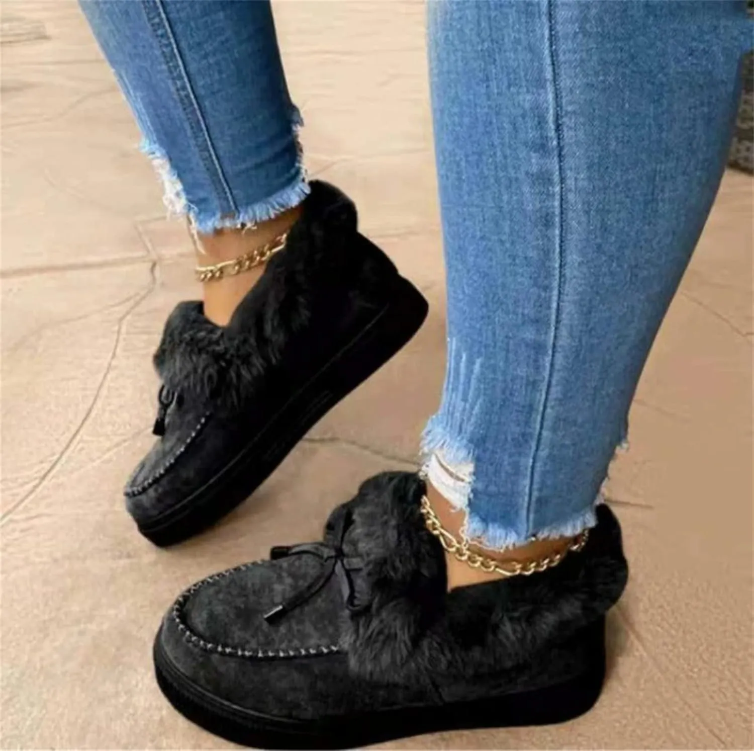 Ladmiple Winter Boots For Women Fashion Snow Boots with Fur Lined Warm Slip On Ankle Booties Comfortable Walking Shoes