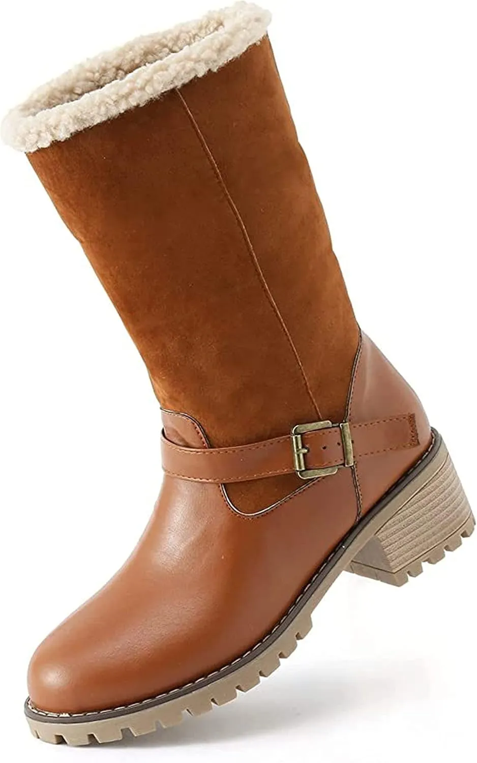 Ladmiple Winter Boots For Women Tall Mid Calf Casual Warm Fur-Lined Comfortable Winter Snow Boots Outdoor Walking Shoes