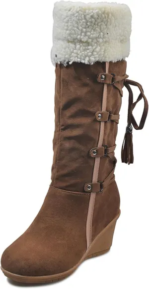 Ladmiple Winter Boots For Women Tall Mid Calf Warm Fur Lined Snow Boots Outdoor Slip On Comfortable Fashion Walking Shoes