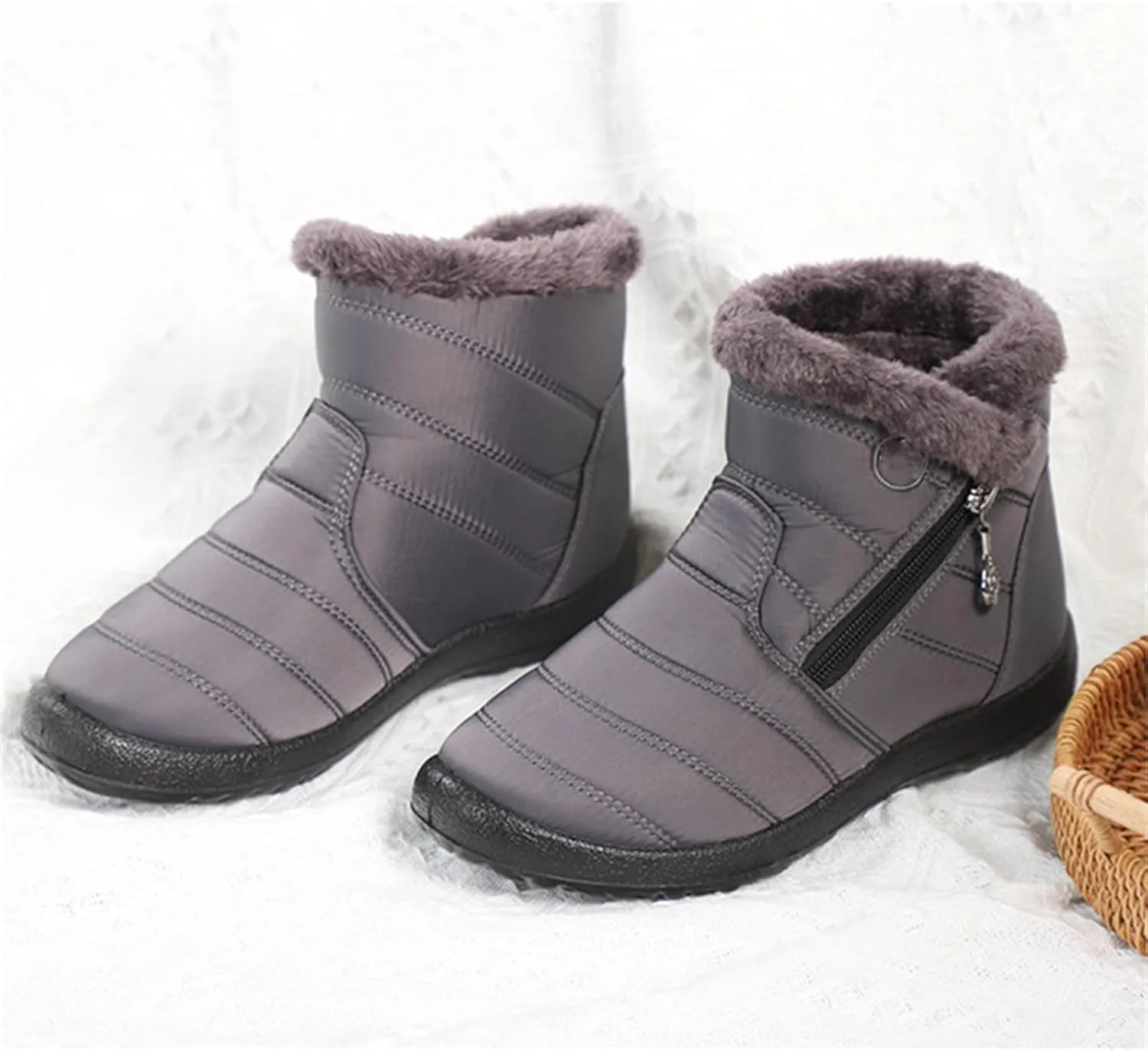 Ladmiple Winter Boots For Women Waterproof Snow Cute Ankle Booties Fur Lining Warm Comfortable Slip On Outdoor Shoes