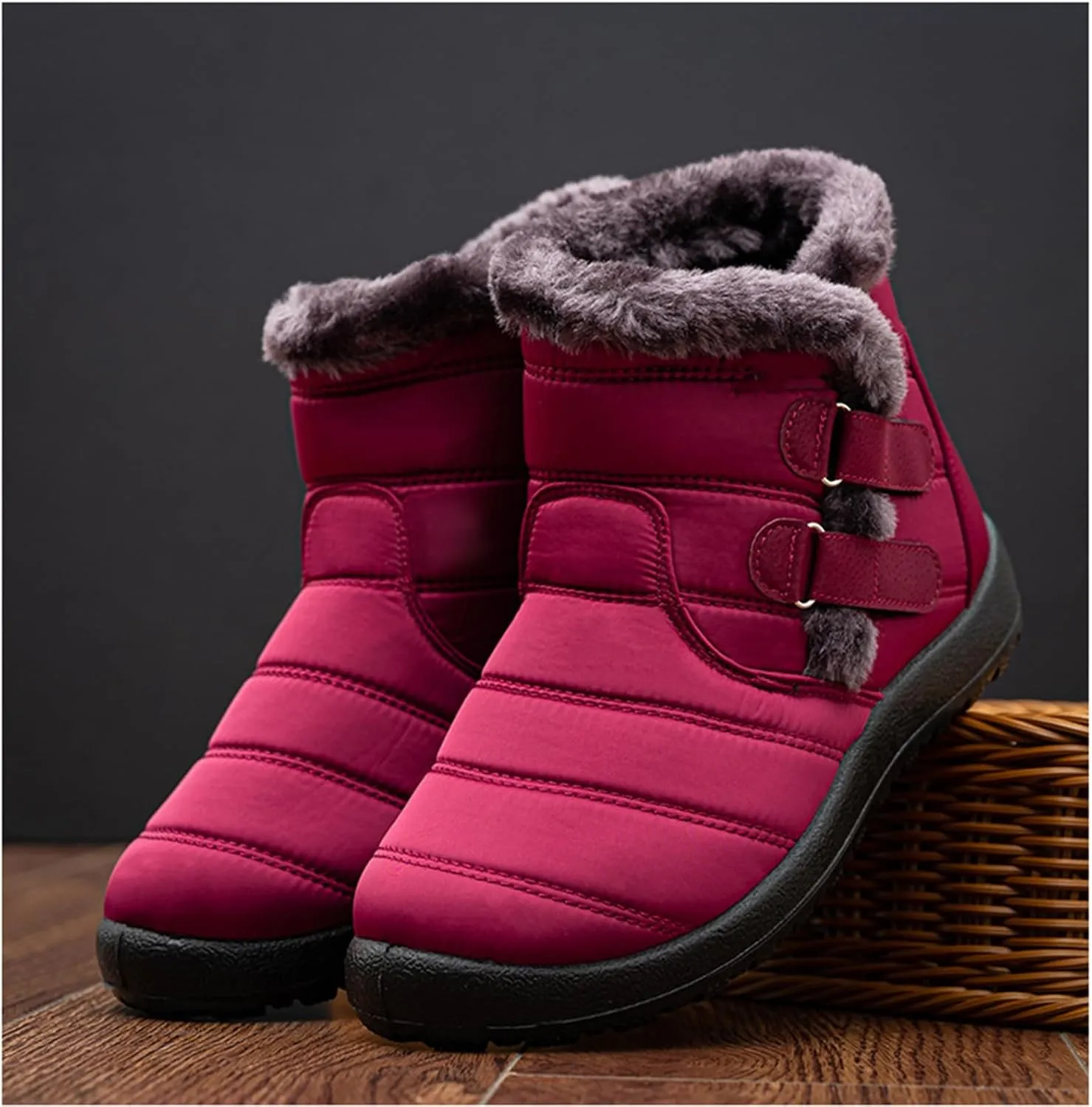 Ladmiple Winter Boots For Women Waterproof Snow Non Slip Fur Lining Comfortable Slip On Outdoor Shoes Warm Ankle Booties