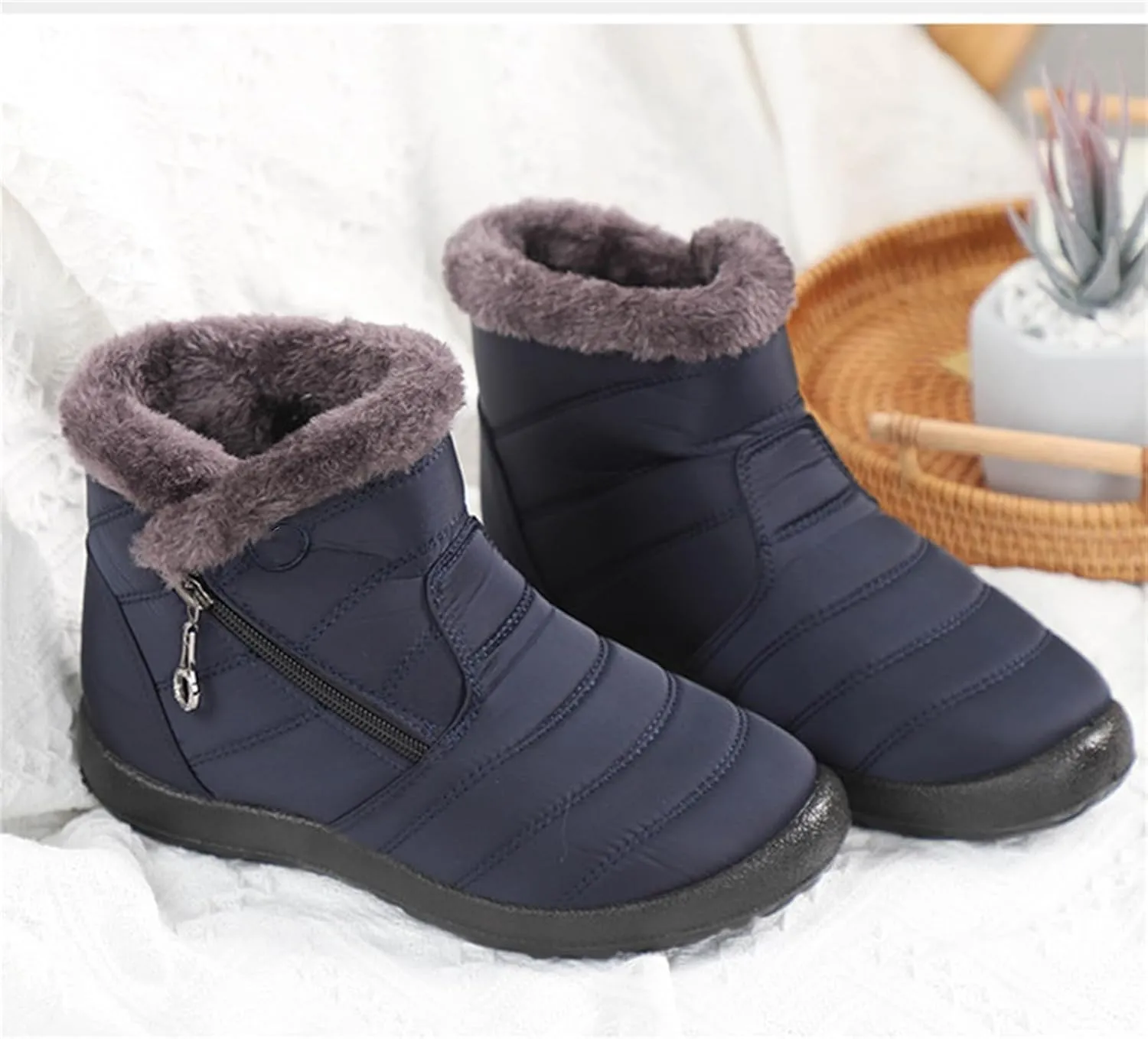 Ladmiple Winter Boots For Women Waterproof Snow Wide Width Fur Lined Warm Ankle Booties Slip On Outdoor Comfortable Shoes