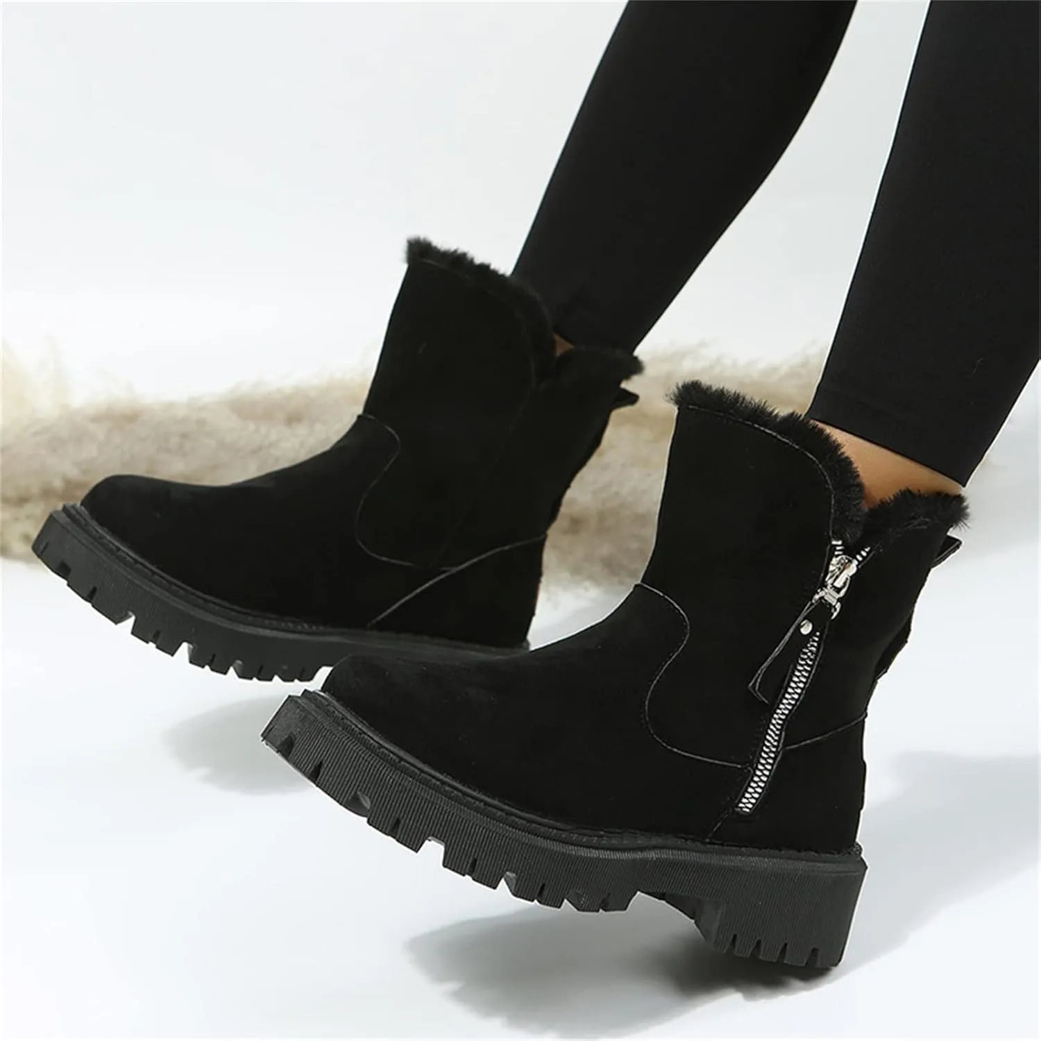 Ladmiple Winter Boots For Women Wide Width Snow Boots Classic Faux Fur Lined Slip On Ankle Booties Warm Walking Shoes