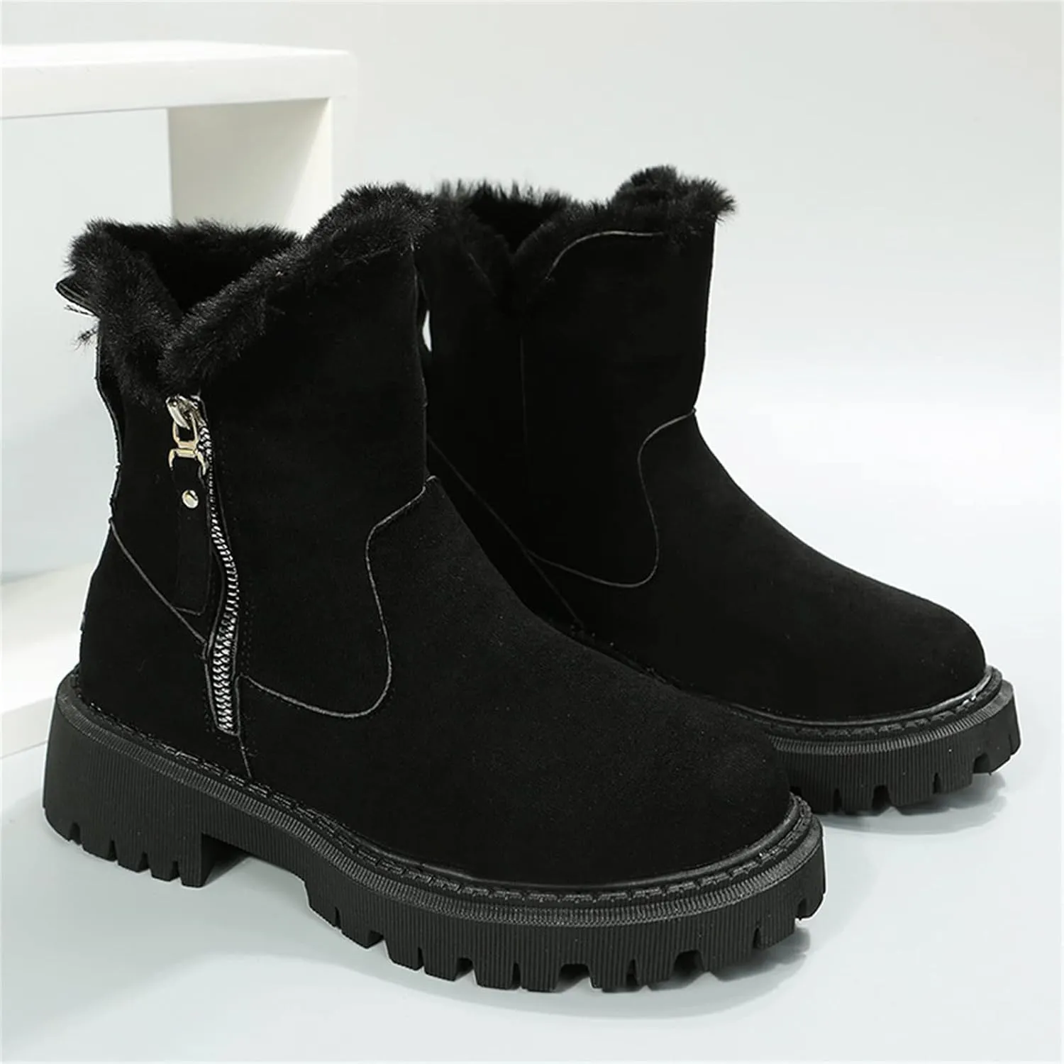 Ladmiple Winter Boots For Women Wide Width Snow Boots Classic Faux Fur Lined Slip On Ankle Booties Warm Walking Shoes