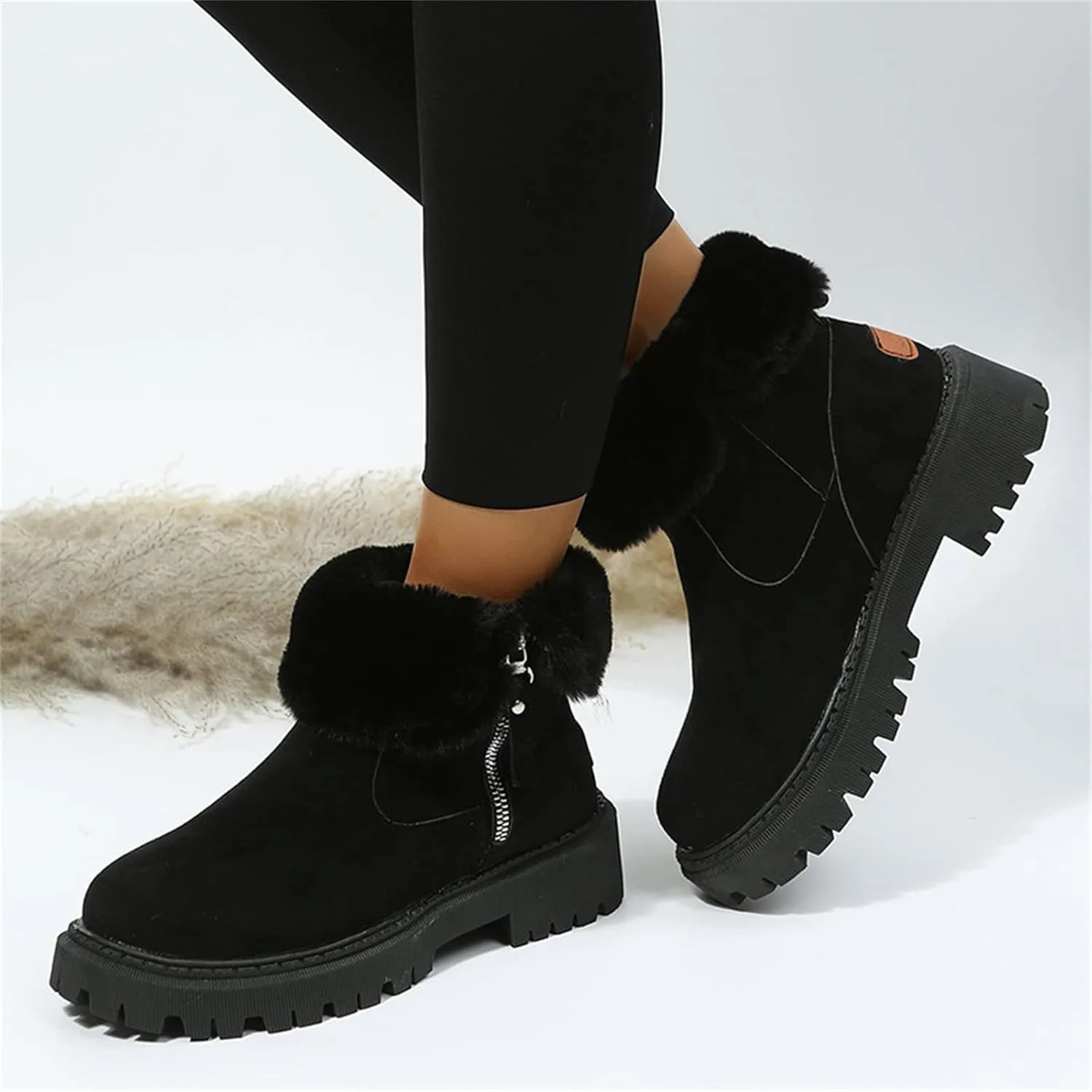 Ladmiple Winter Boots For Women Wide Width Snow Boots Classic Faux Fur Lined Slip On Ankle Booties Warm Walking Shoes