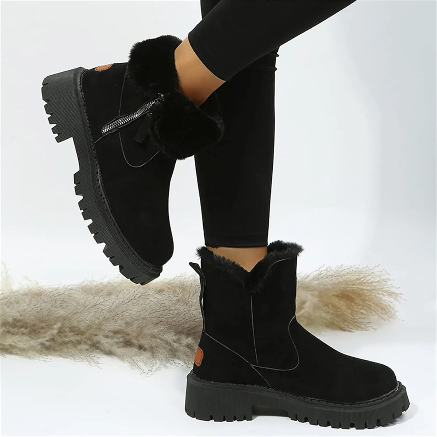 Ladmiple Winter Boots For Women Wide Width Snow Boots Classic Faux Fur Lined Slip On Ankle Booties Warm Walking Shoes