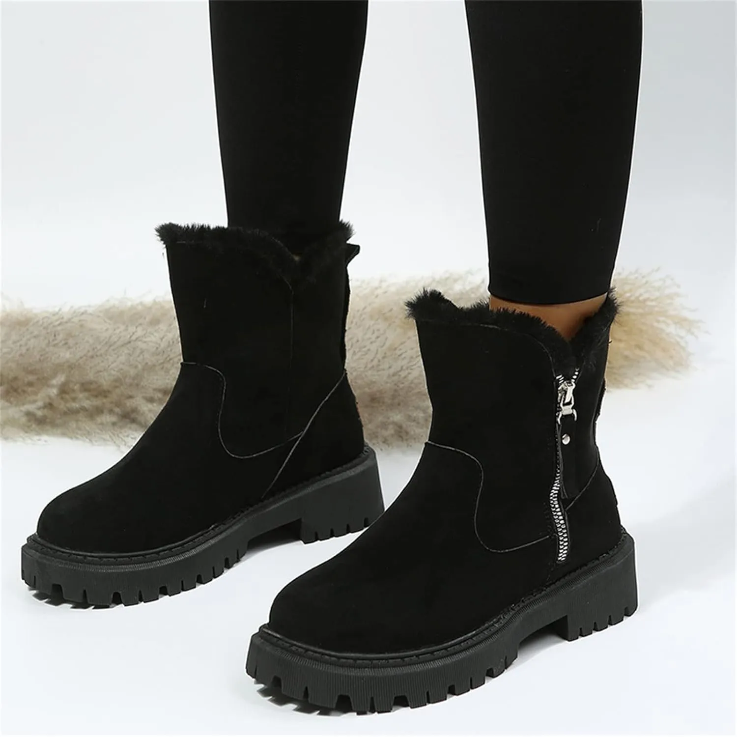 Ladmiple Winter Boots For Women Wide Width Snow Boots Classic Faux Fur Lined Slip On Ankle Booties Warm Walking Shoes