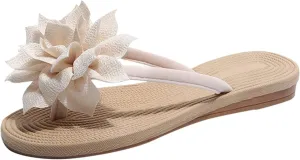 Lady Women Flowers Flat Flip Flops Beach Slippers Summer Casual Non-slip Slides Sandals T-strap Shoes